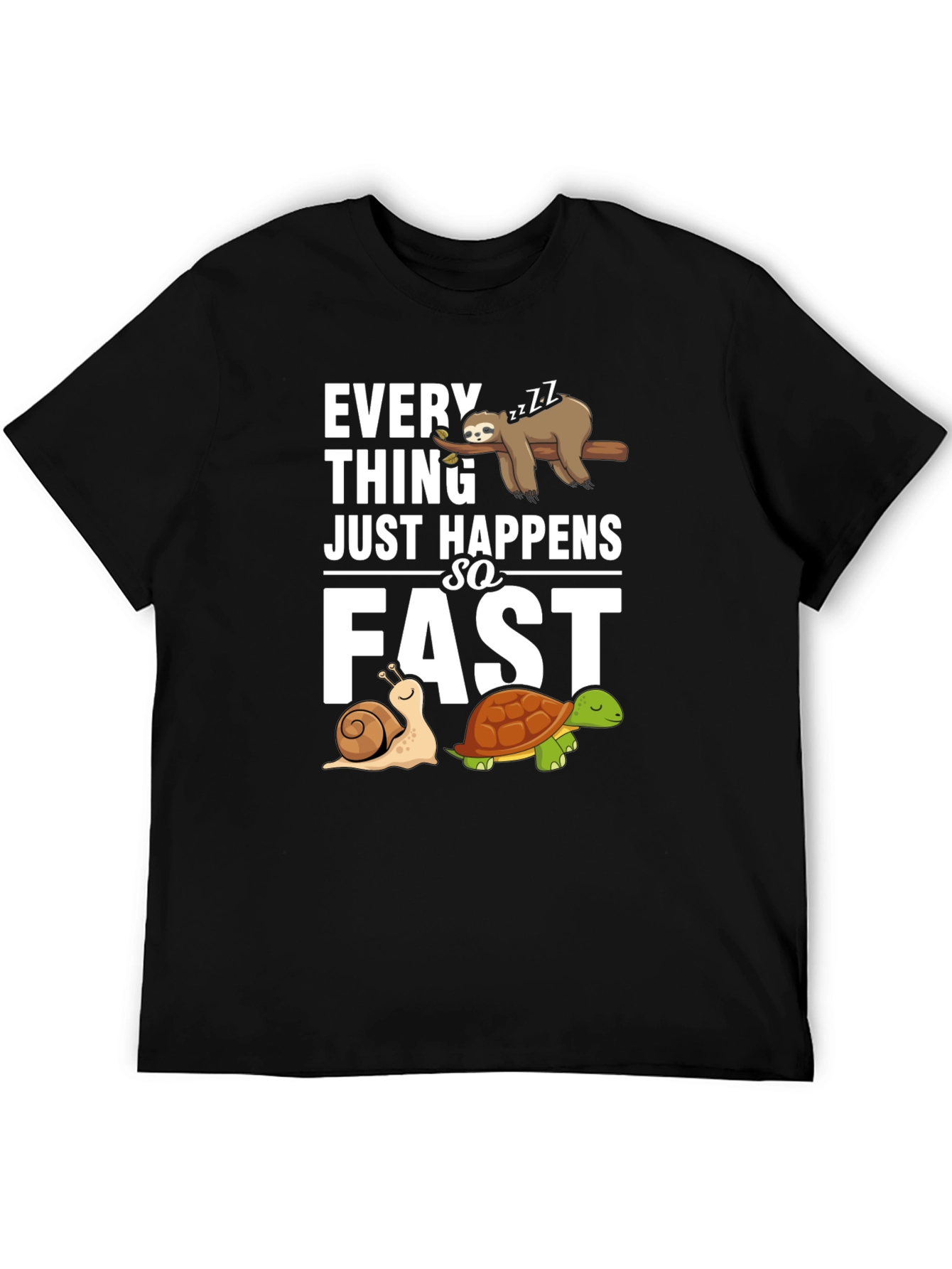 Black Funny Sloth, Snail, and Turtle Graphic T-Shirt view 5