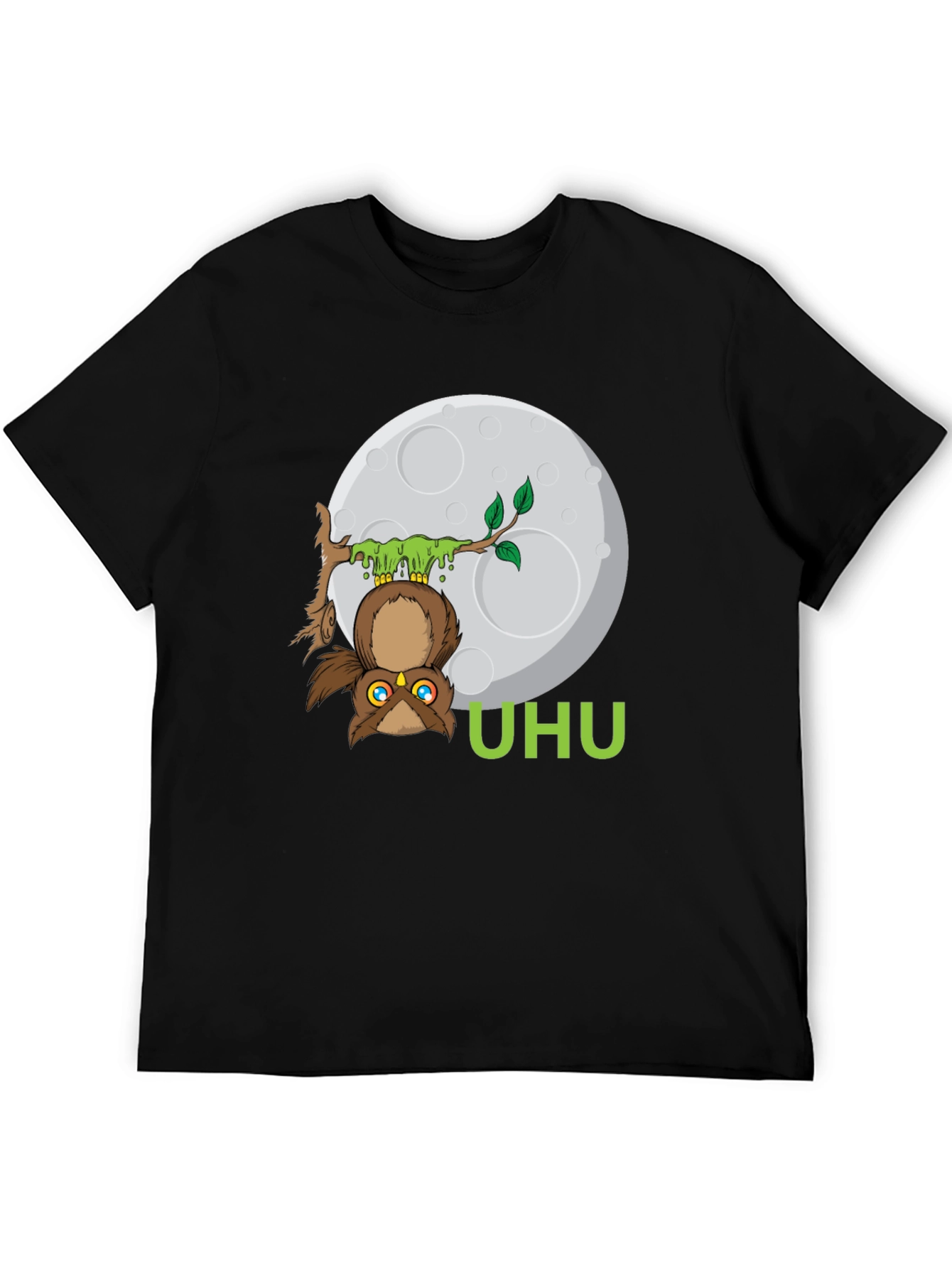 Black UHU Owl T-Shirt - Moonlit Design view 5