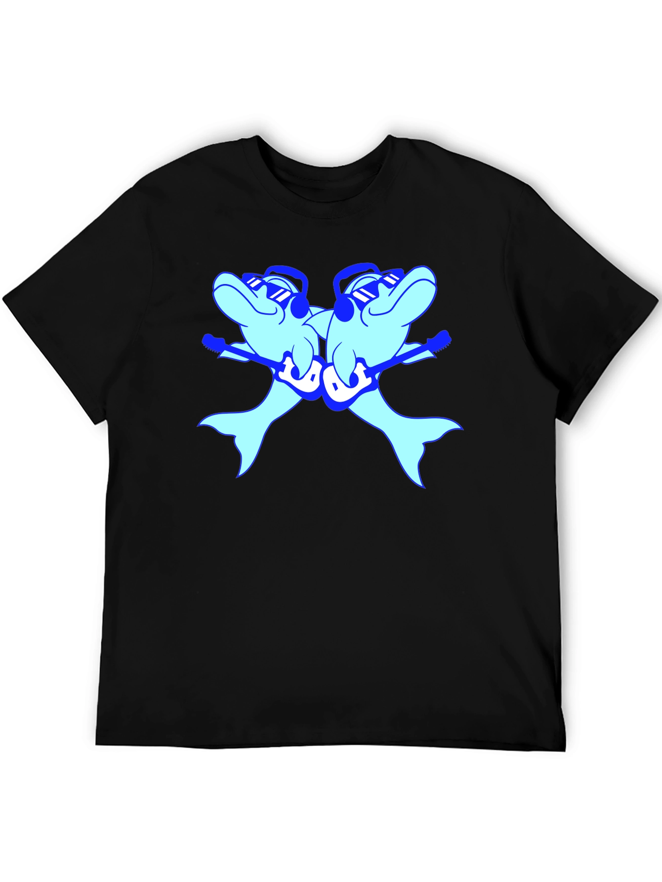 Black Cool Dolphin Guitarist Black T-Shirt view 5