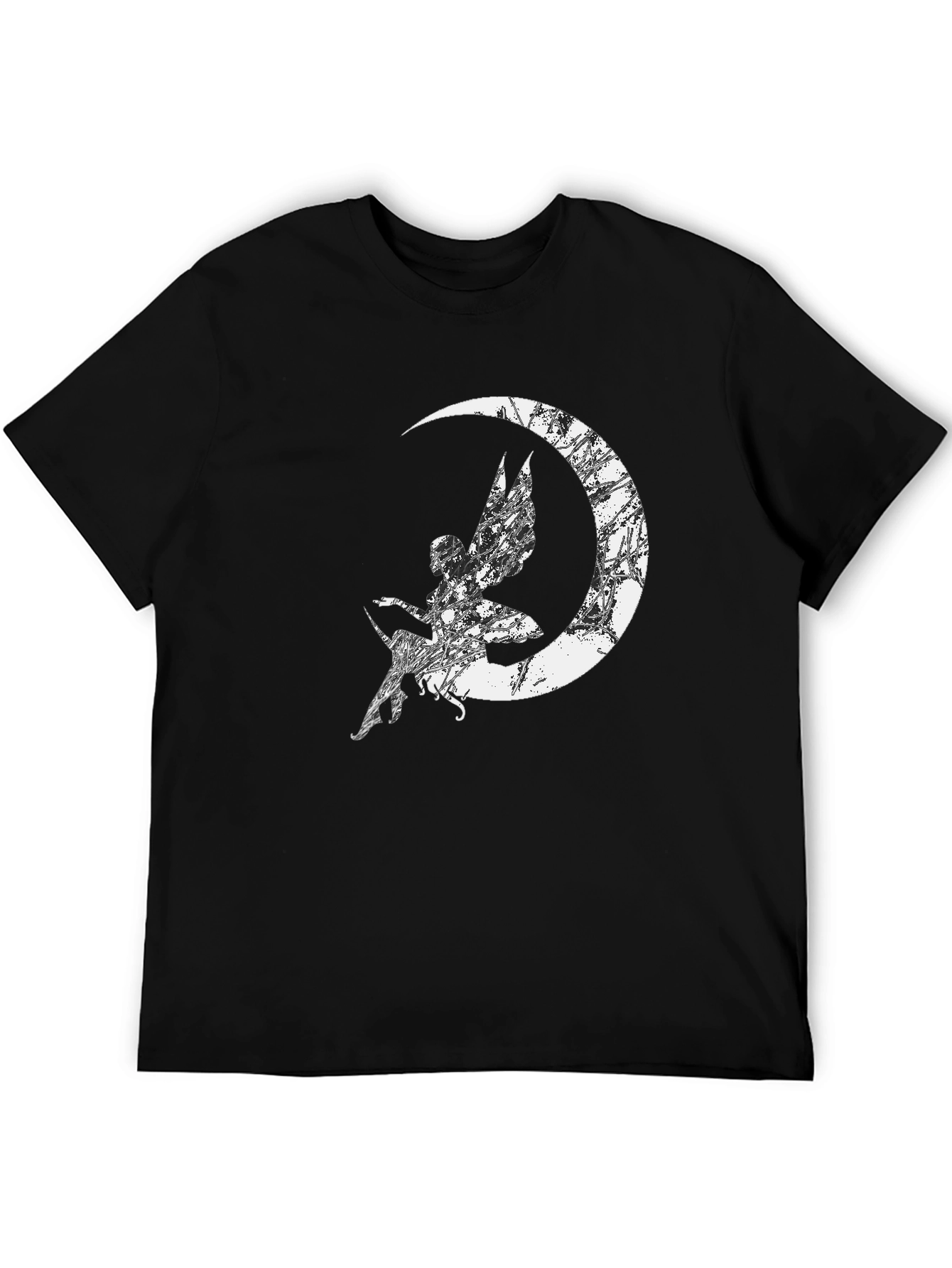 Black Fairy Moon Graphic T-Shirt - Black Cotton Tee view 5