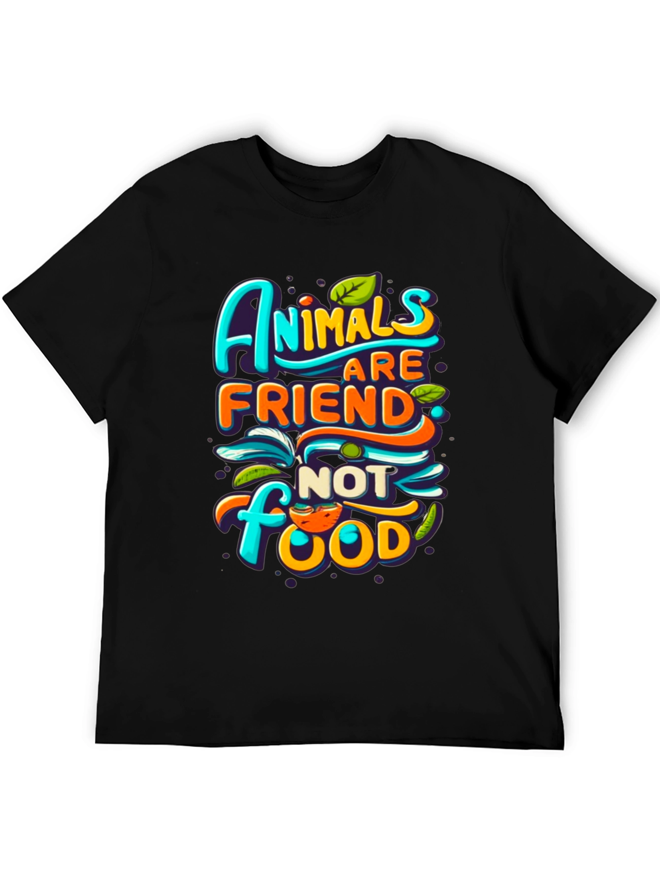 Black Vegan T-Shirt: Animals are Friends, Not Food! view 5