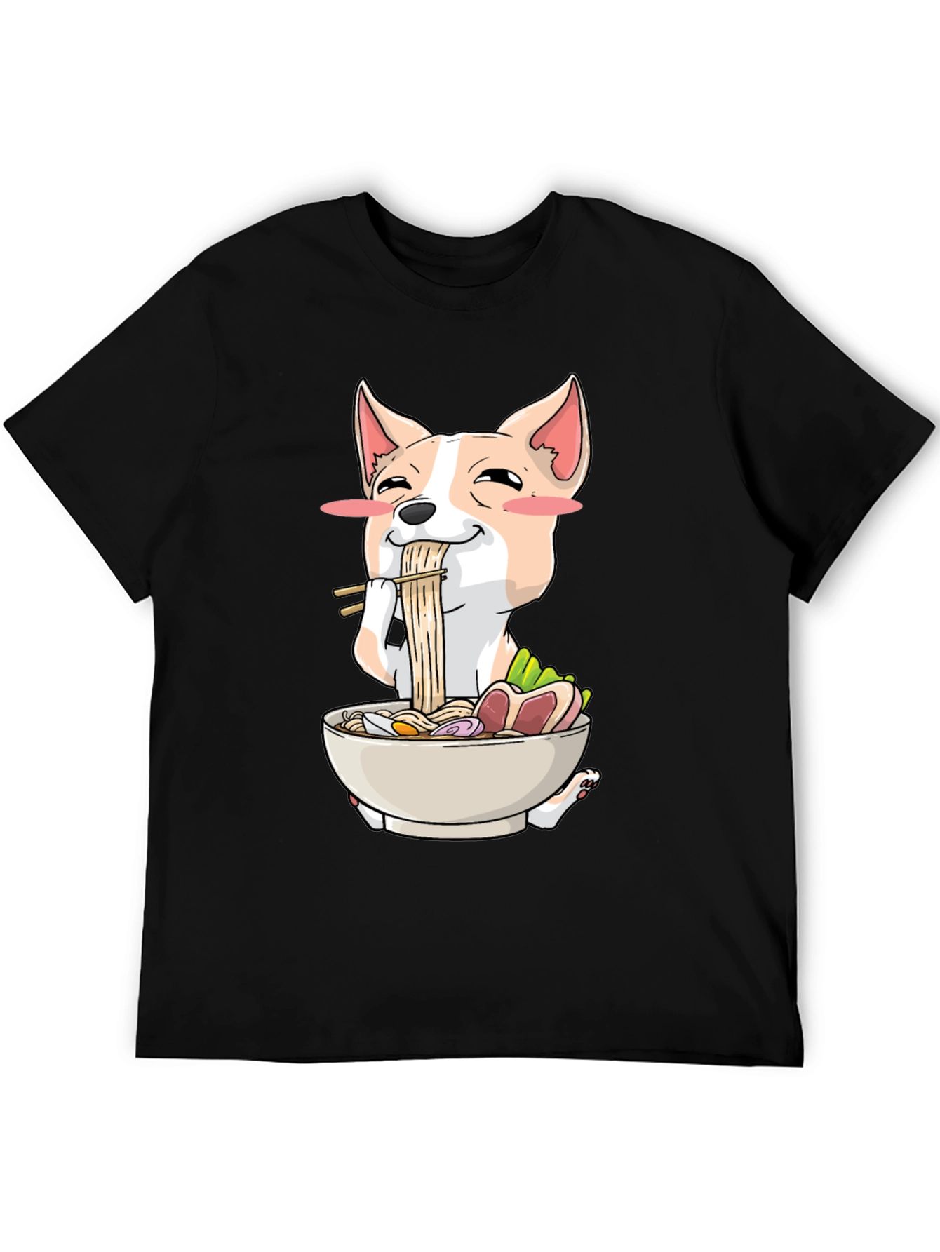 Black Cute Dog Eating Ramen Graphic T-Shirt view 5