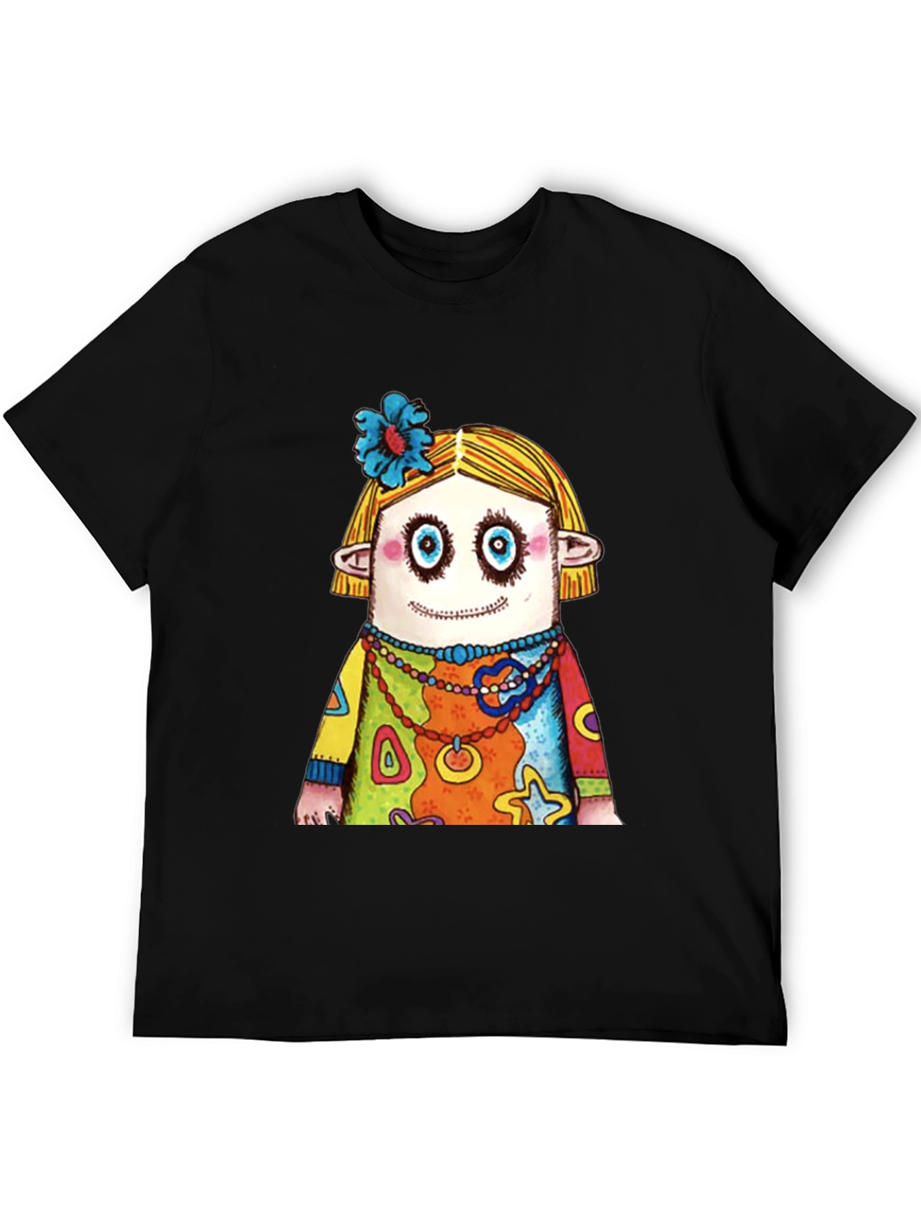 Black Quirky Cartoon Character Graphic Black T-Shirt view 5