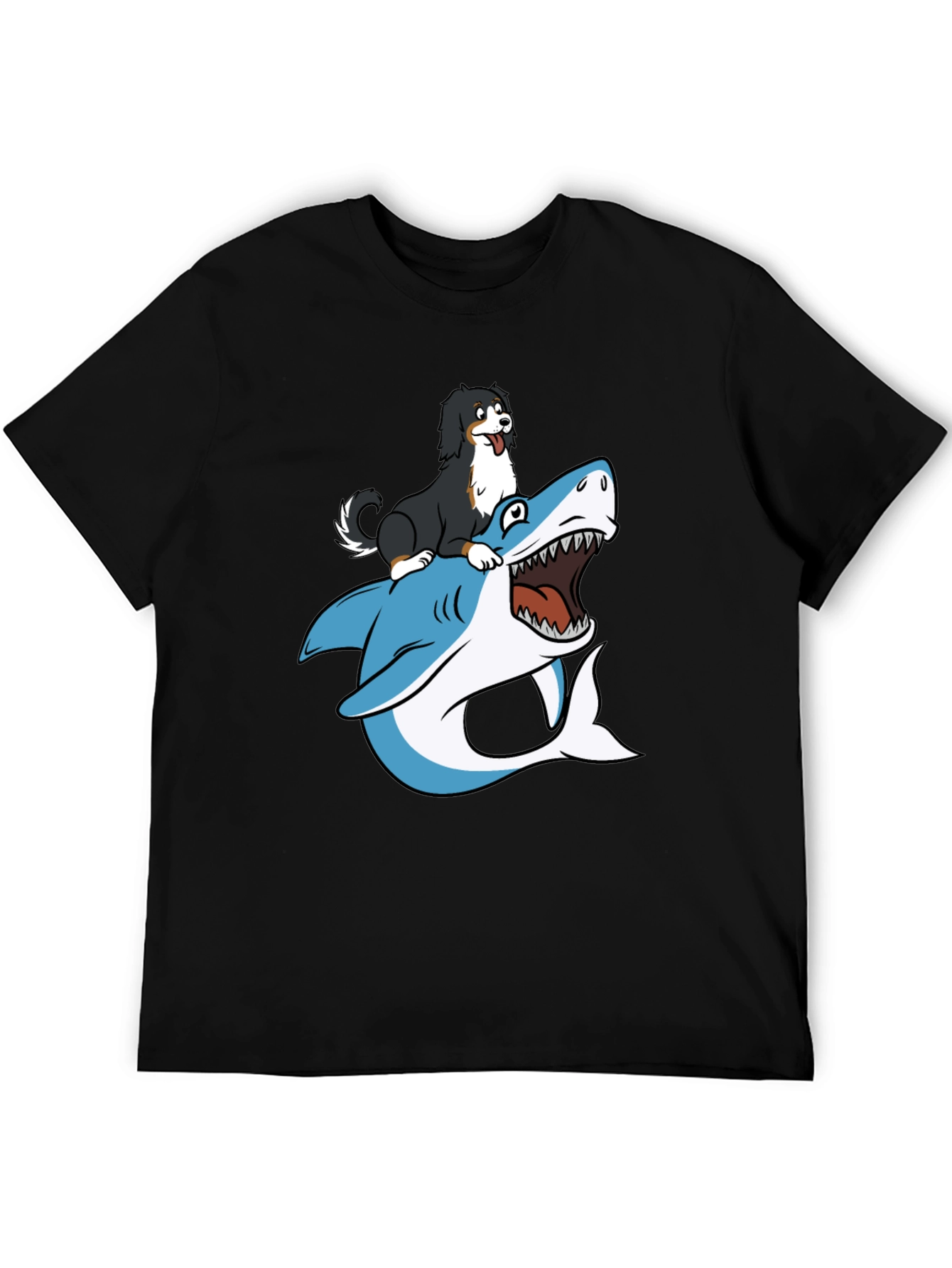 Black Dog Riding Shark T-Shirt - Black view 5