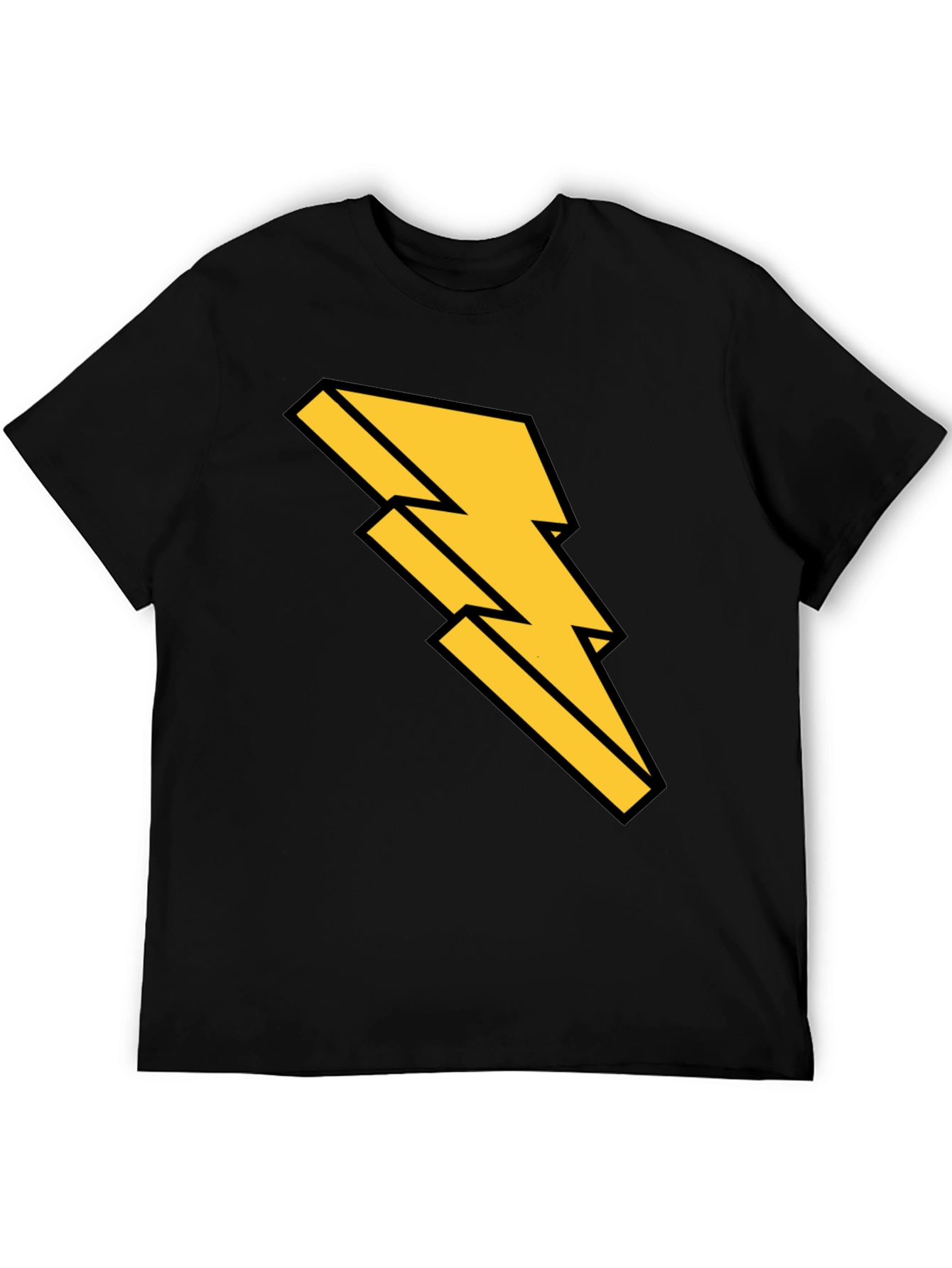 Black Black T-Shirt with Bold Lightning Bolt Design view 5
