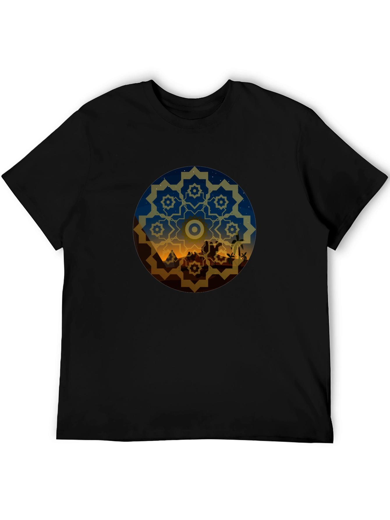 Black Desert Night Mandala Graphic Tee - Black view 5