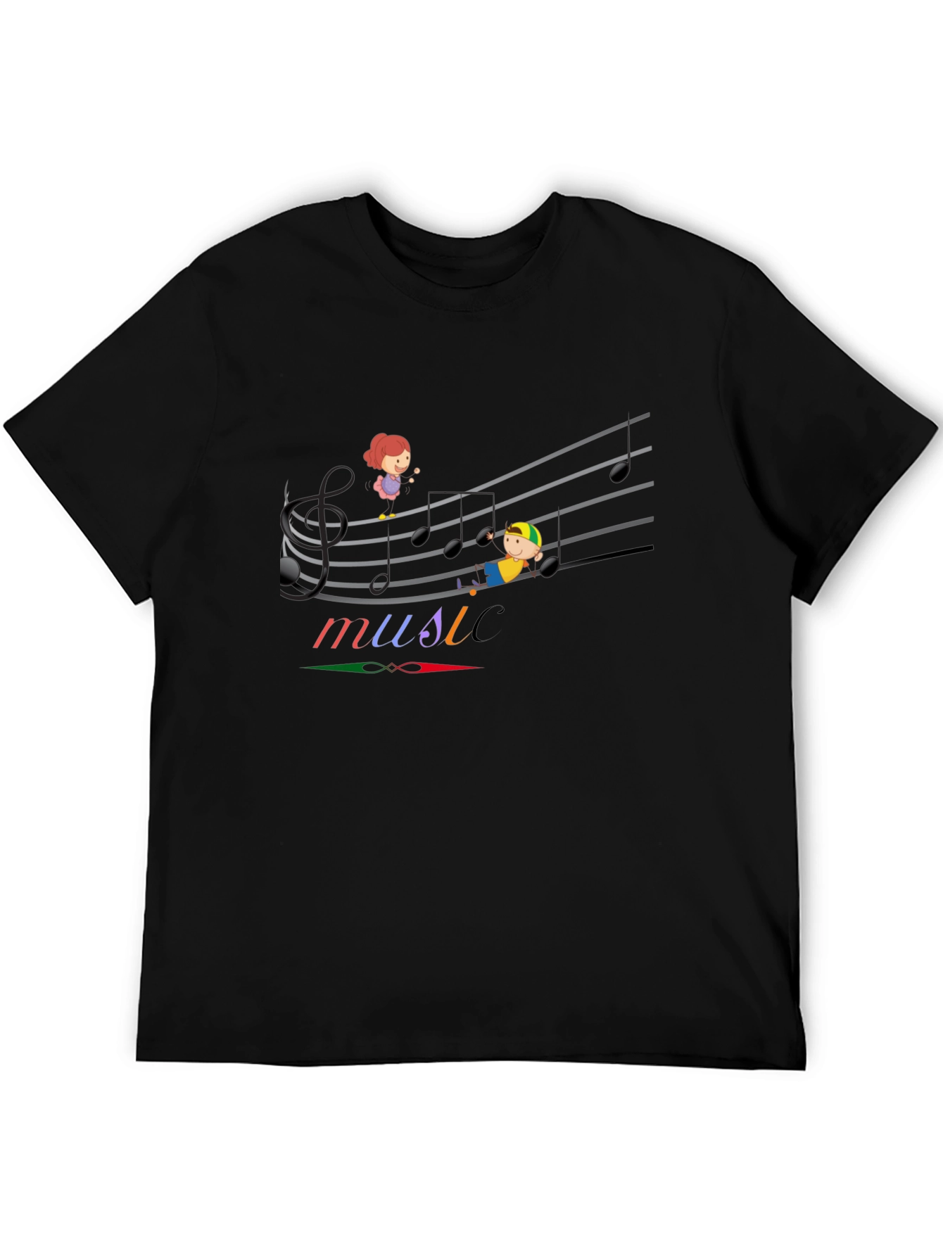 Black Music Note Kids Graphic Black T-Shirt view 5