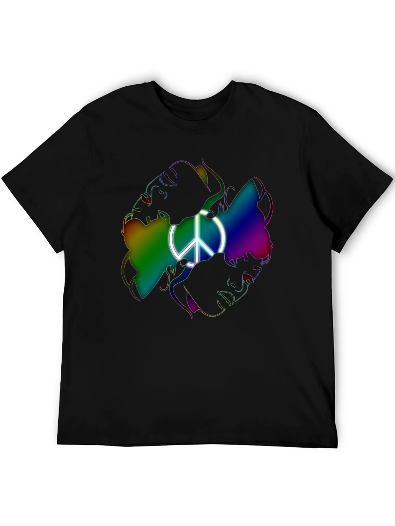 Black Peace Sign Rainbow Faces Graphic T-Shirt view 5
