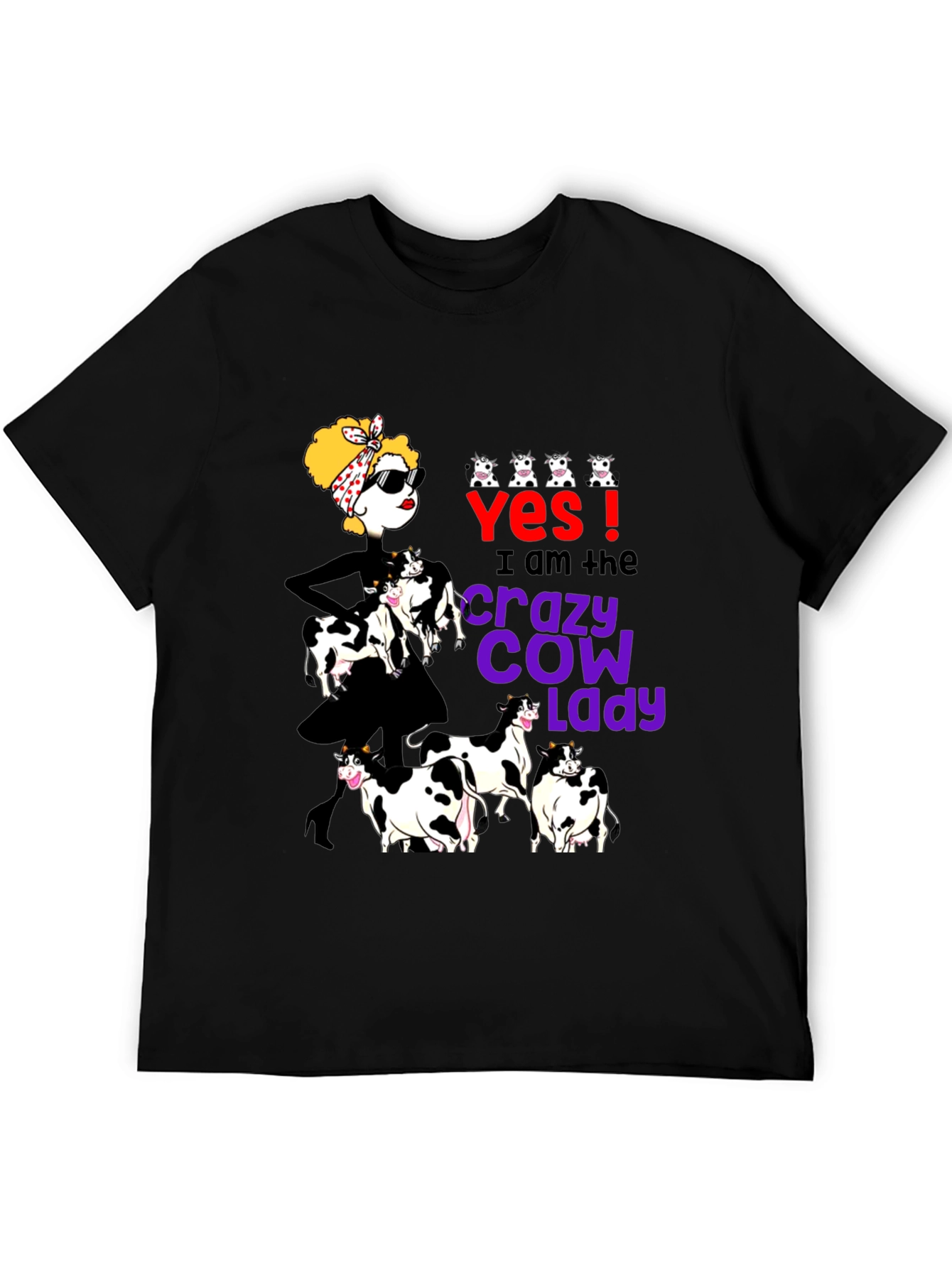 Black Crazy Cow Lady Graphic Tee - Black view 5