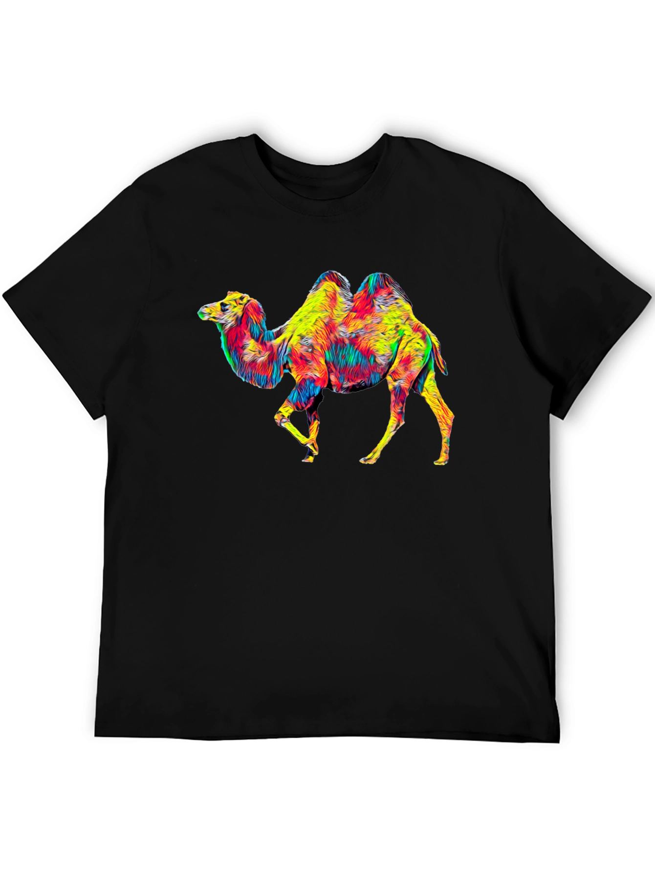 Black Colorful Camel Graphic T-Shirt - Unique Animal Print view 5