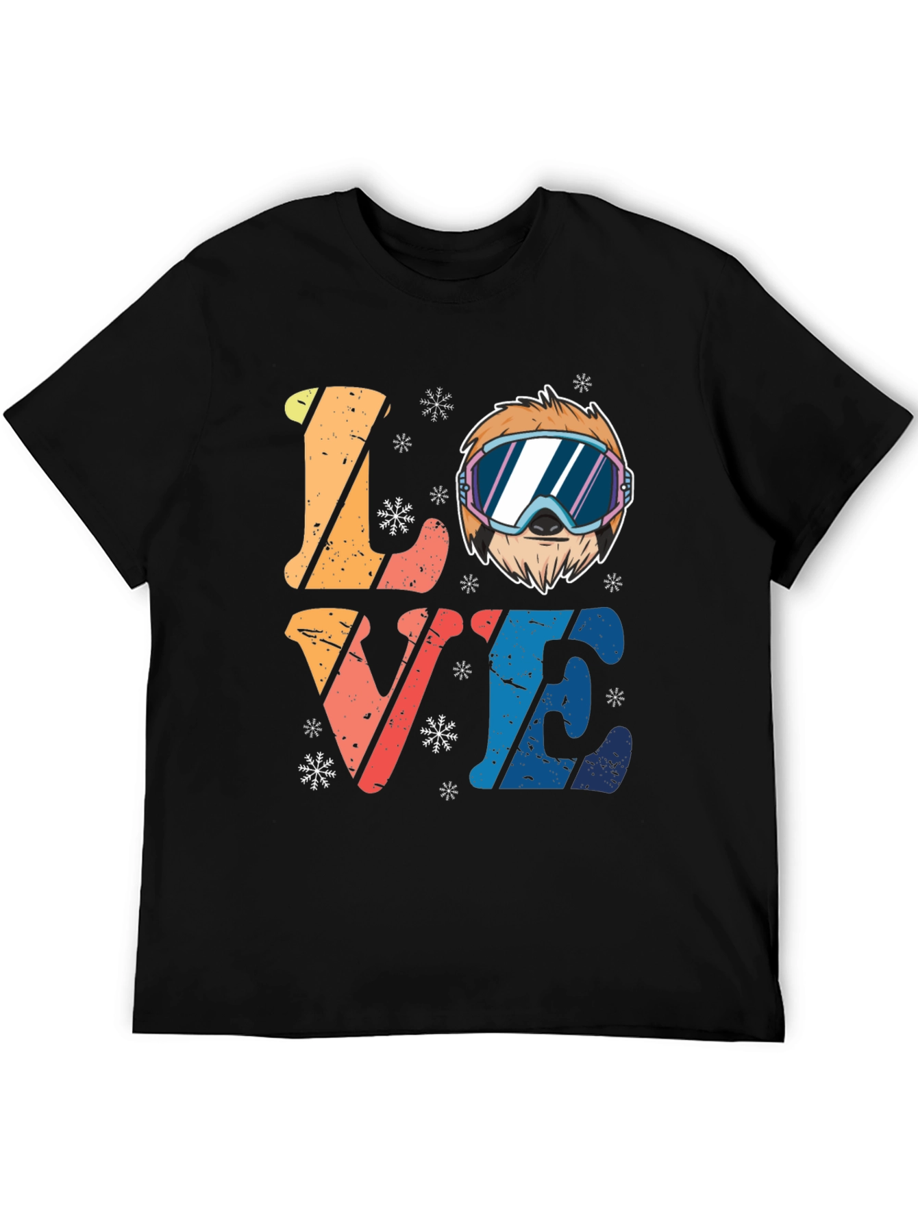 Black Ski Sloth 'Love' Graphic Tee - Winter Fun view 5