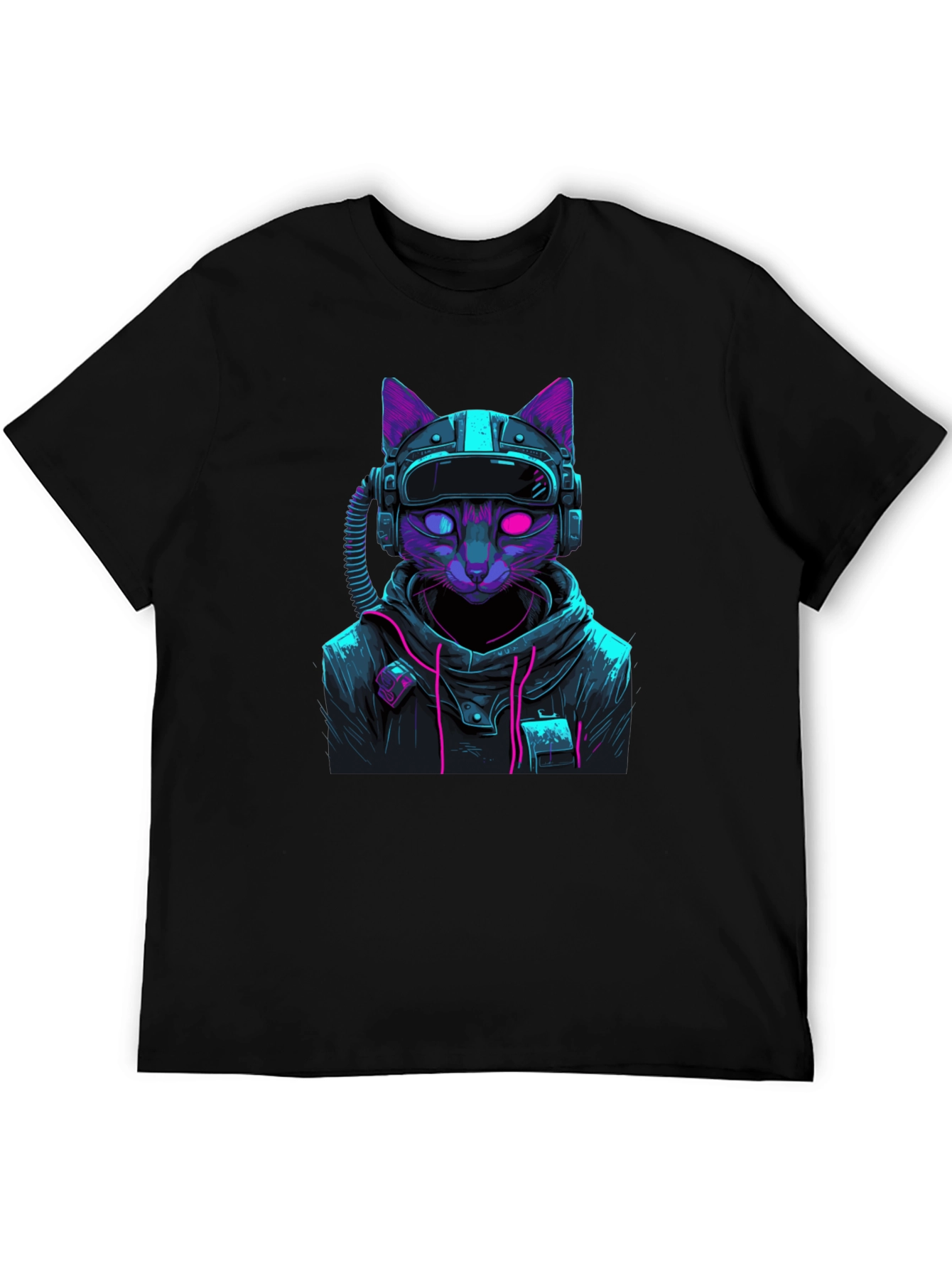 Black Cyberpunk Cat T-Shirt - Futuristic Style view 5