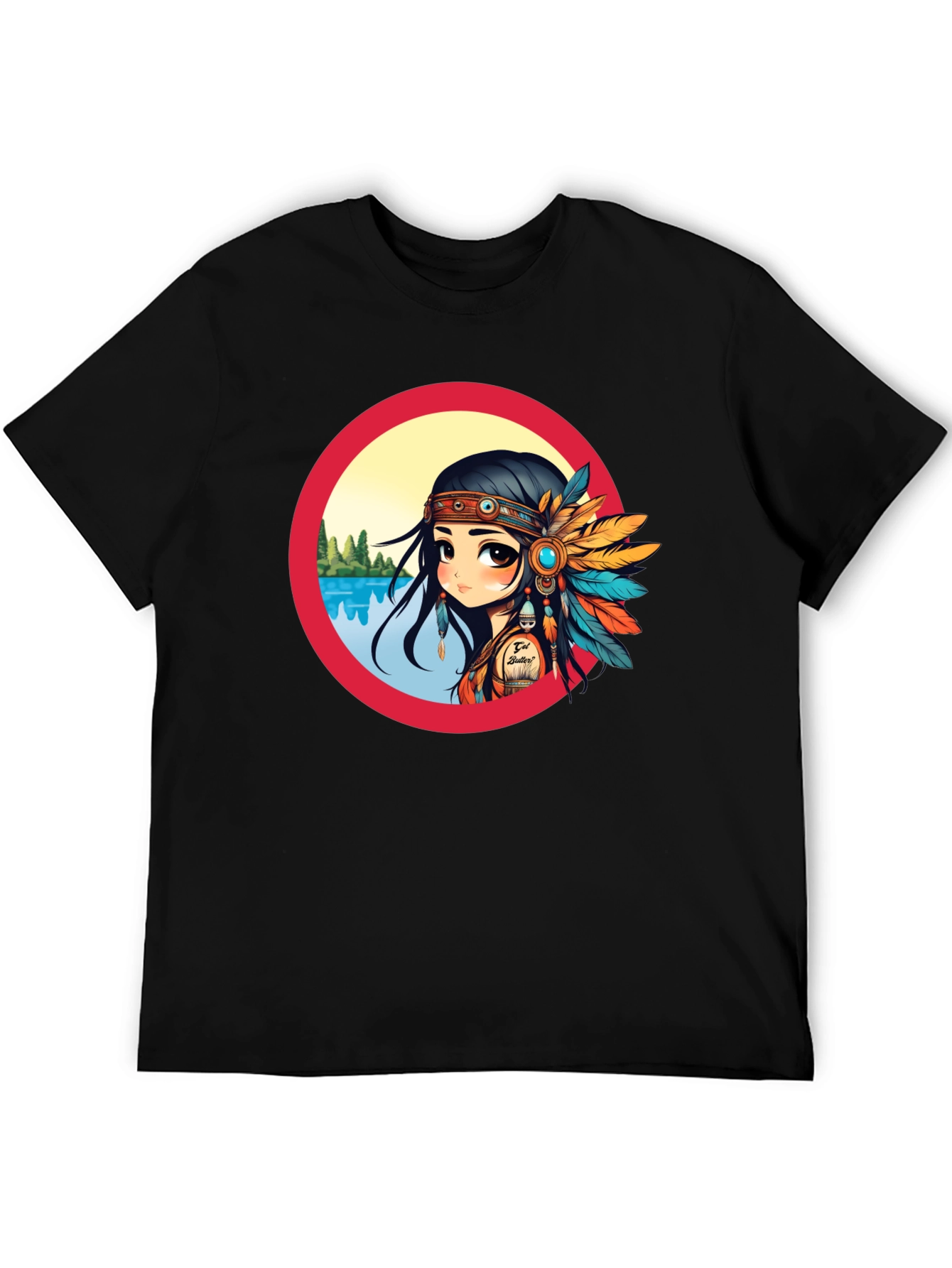 Black Cartoon Native American Girl Graphic Tee view 5