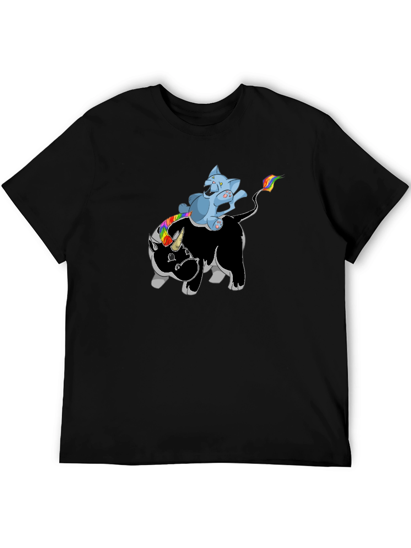 Black Unicorn Rhino Cat Rider T-Shirt - Black view 5