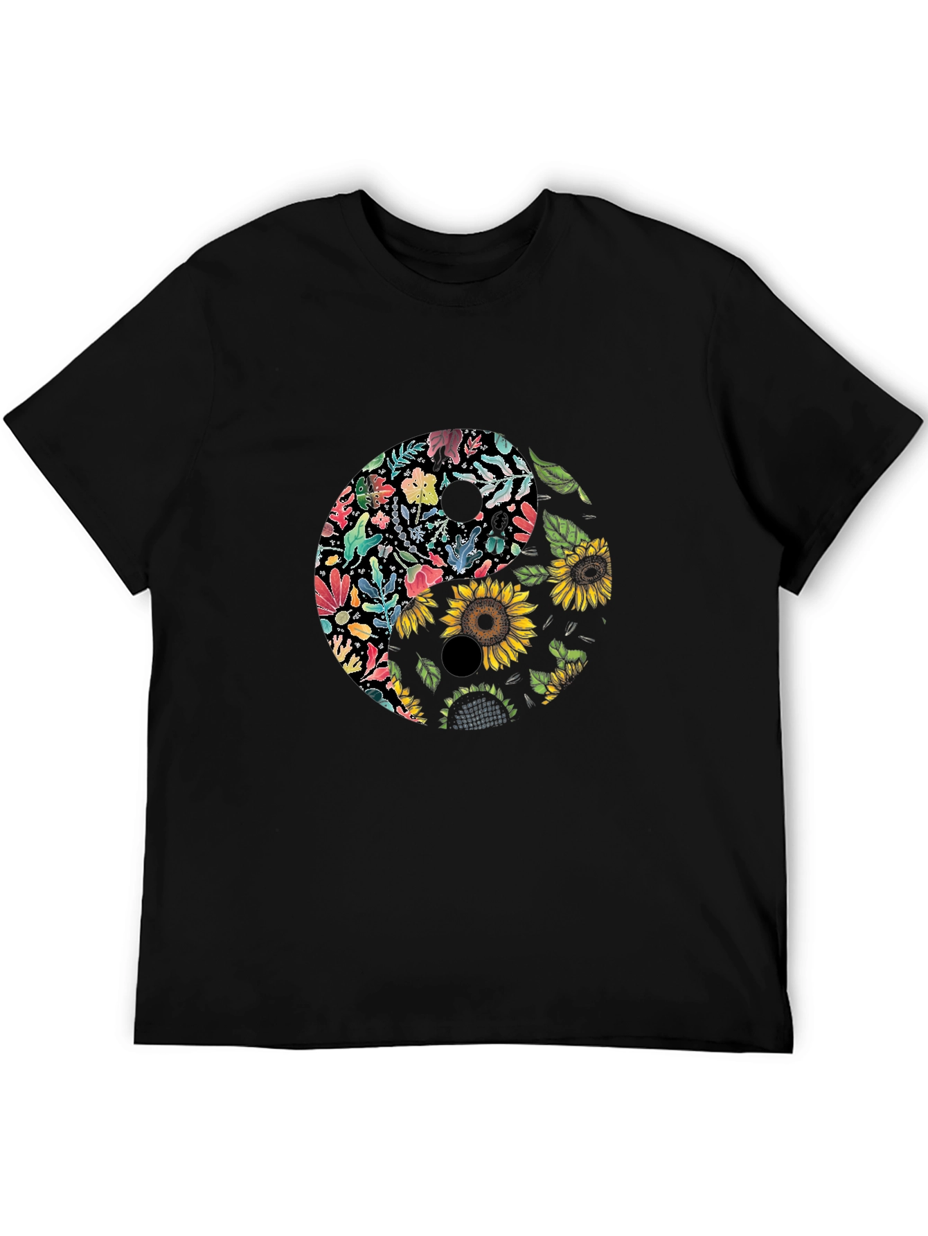 Black Floral Yin Yang Graphic Tee - Black view 5