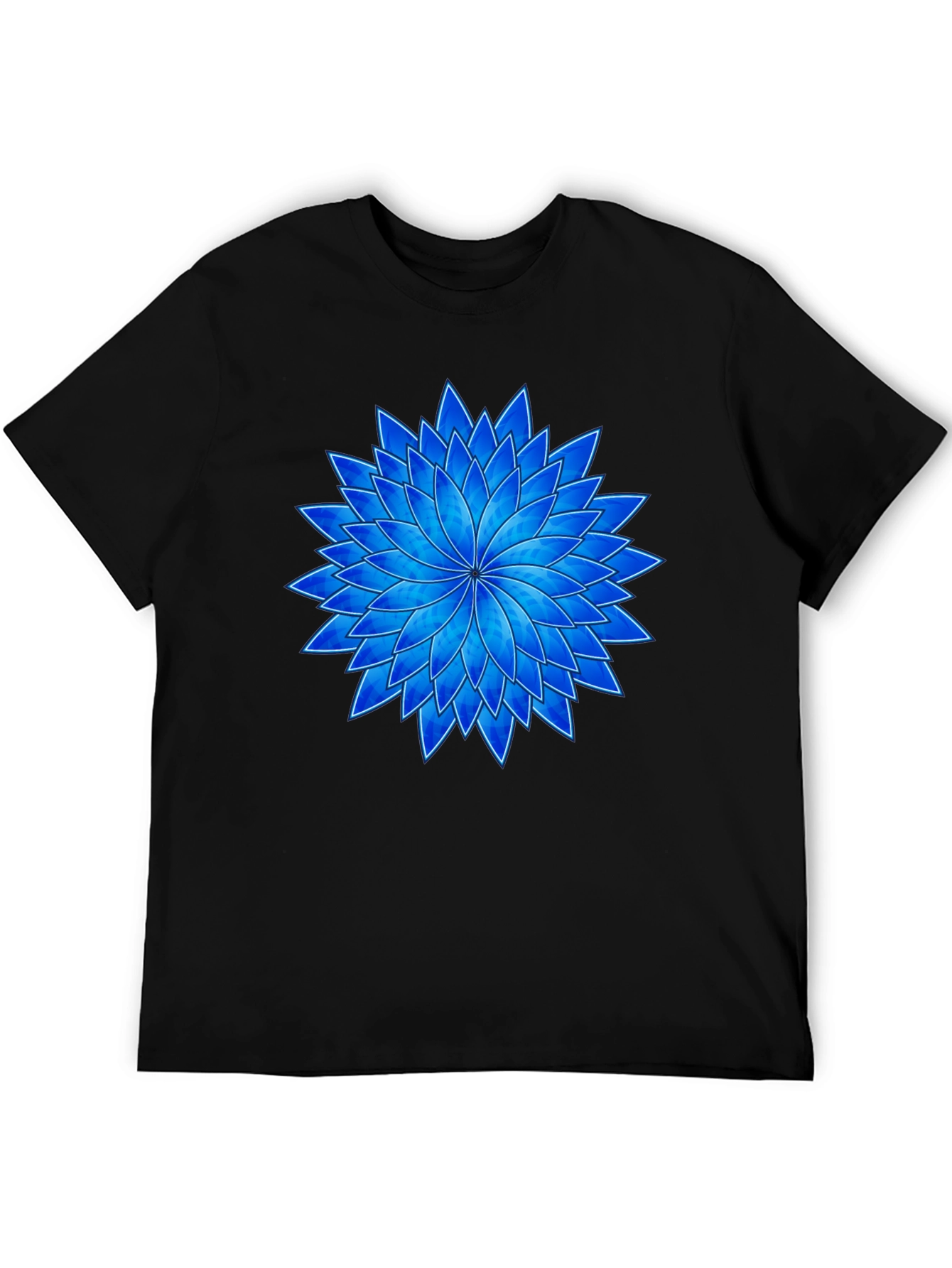 Black Blue Flower Graphic Black T-Shirt view 5