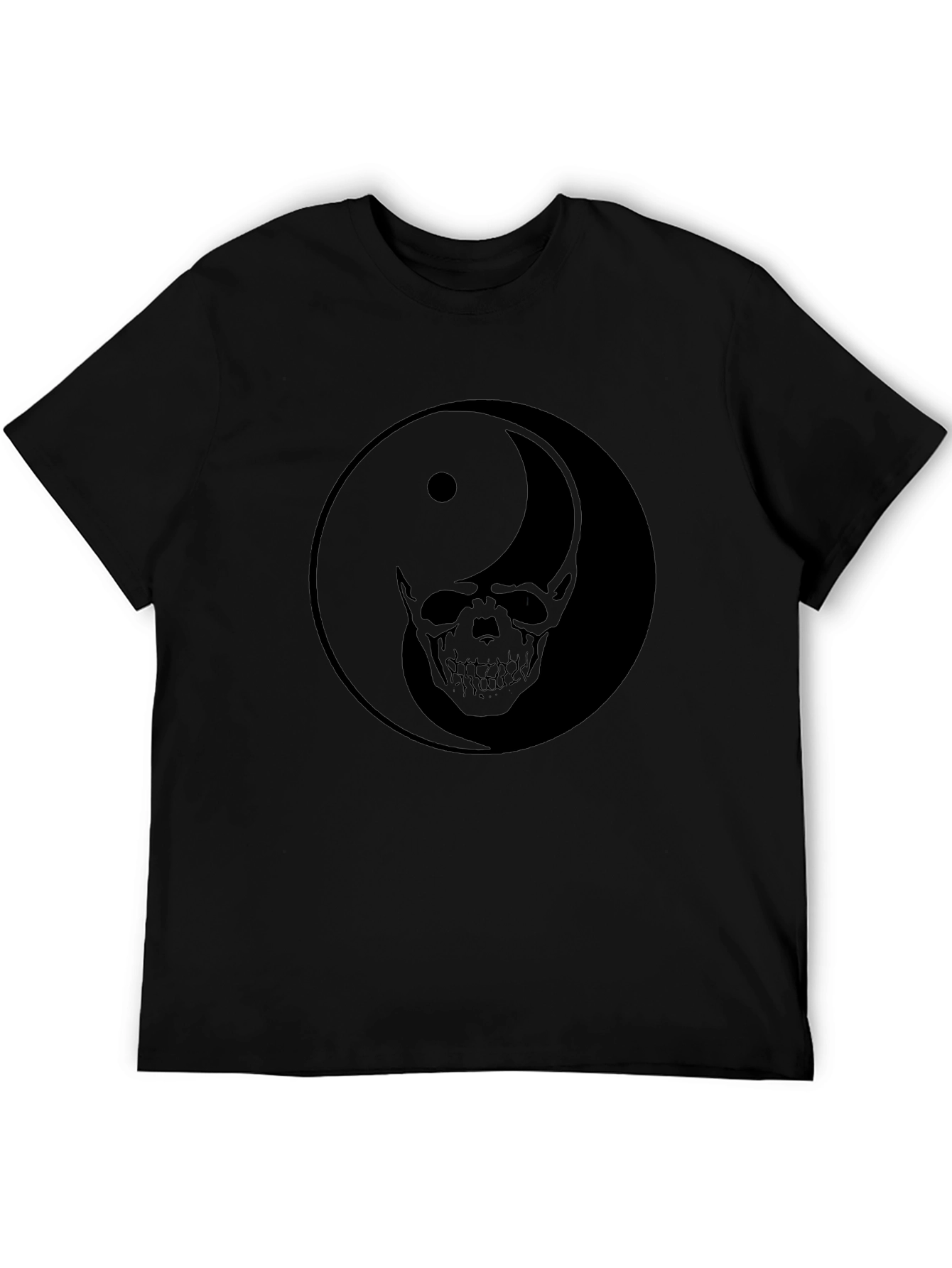 Black Yin Yang Skull Graphic Black T-Shirt view 5