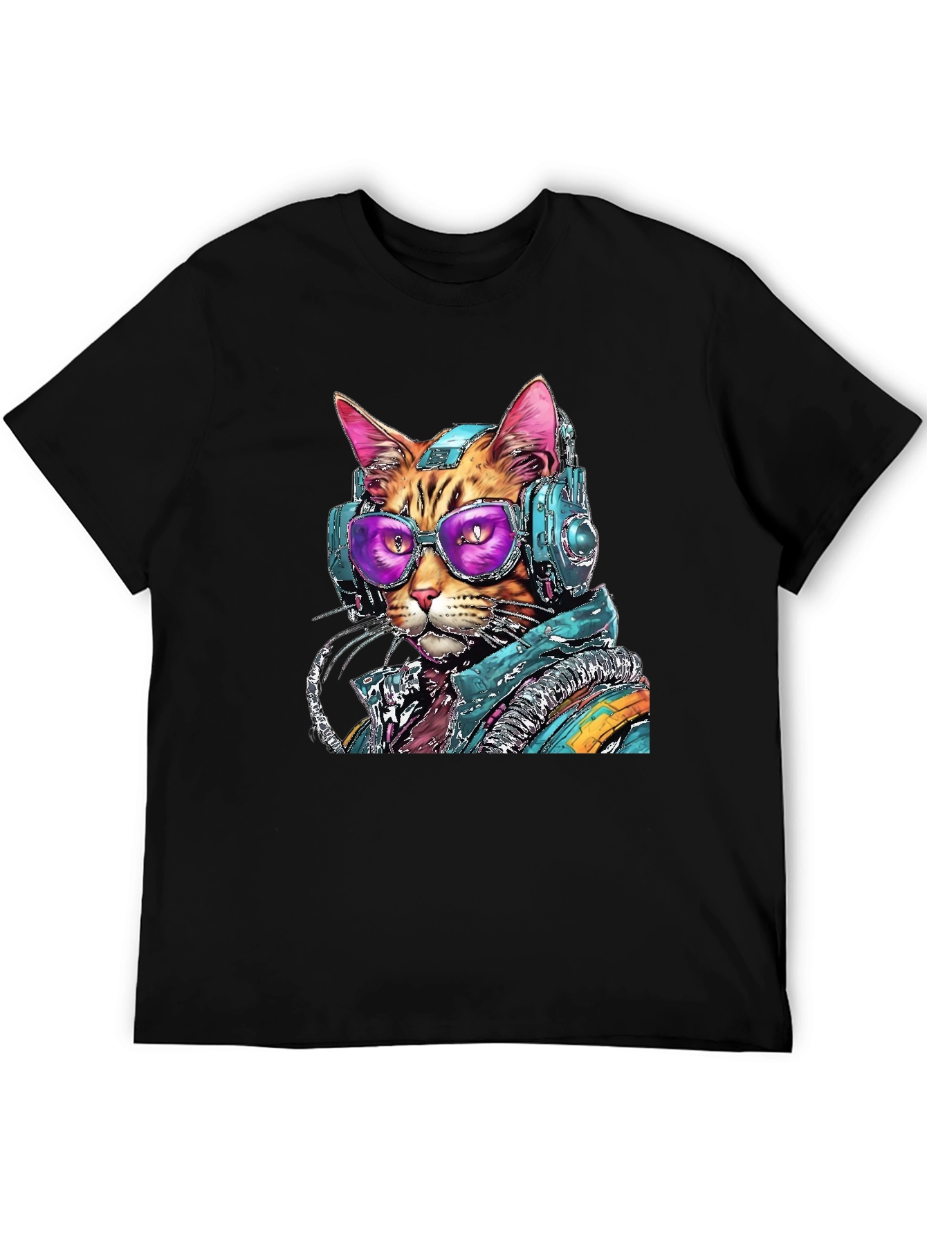 Black Cool Cat DJ Graphic Tee - Black Cotton Comfort view 5