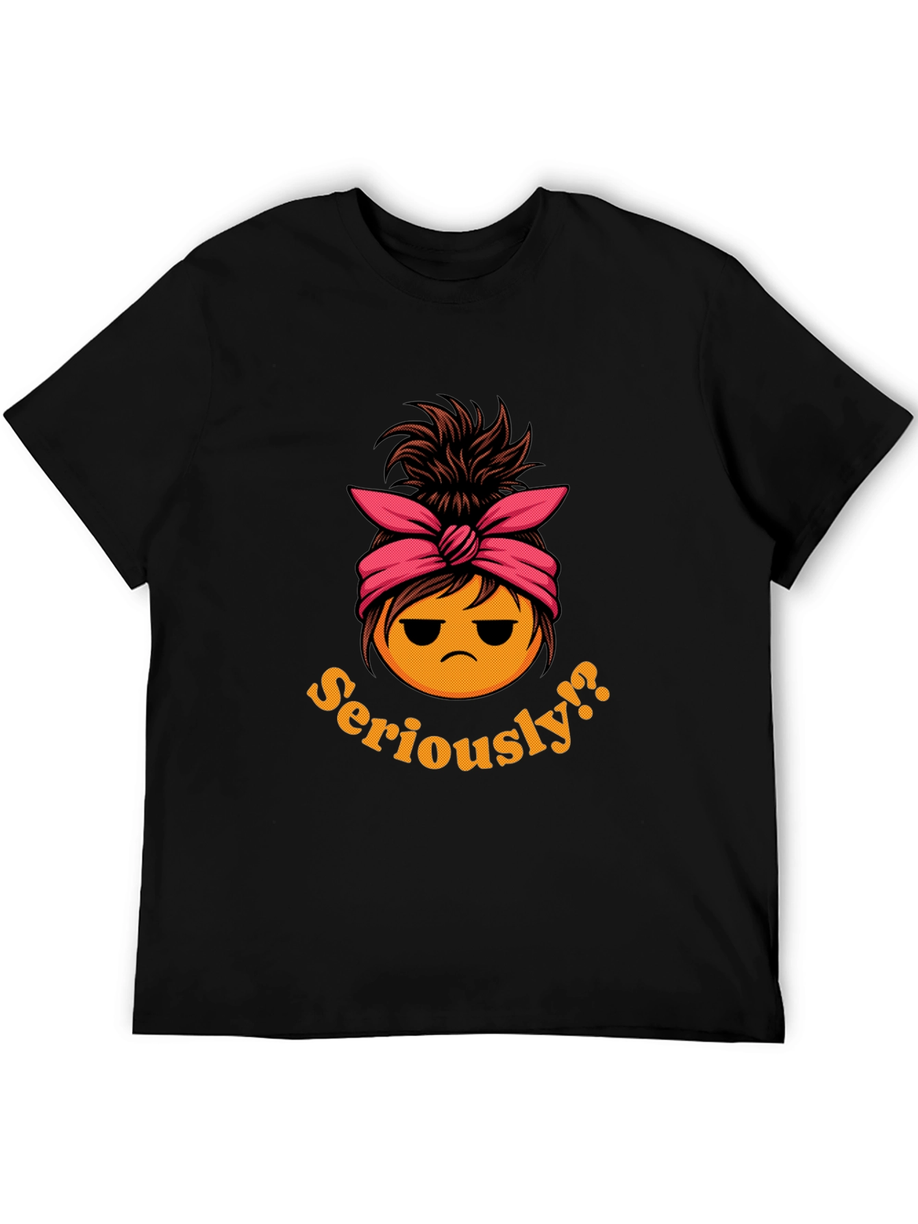 Black Seriously?! Messy Bun Emoji T-Shirt view 5