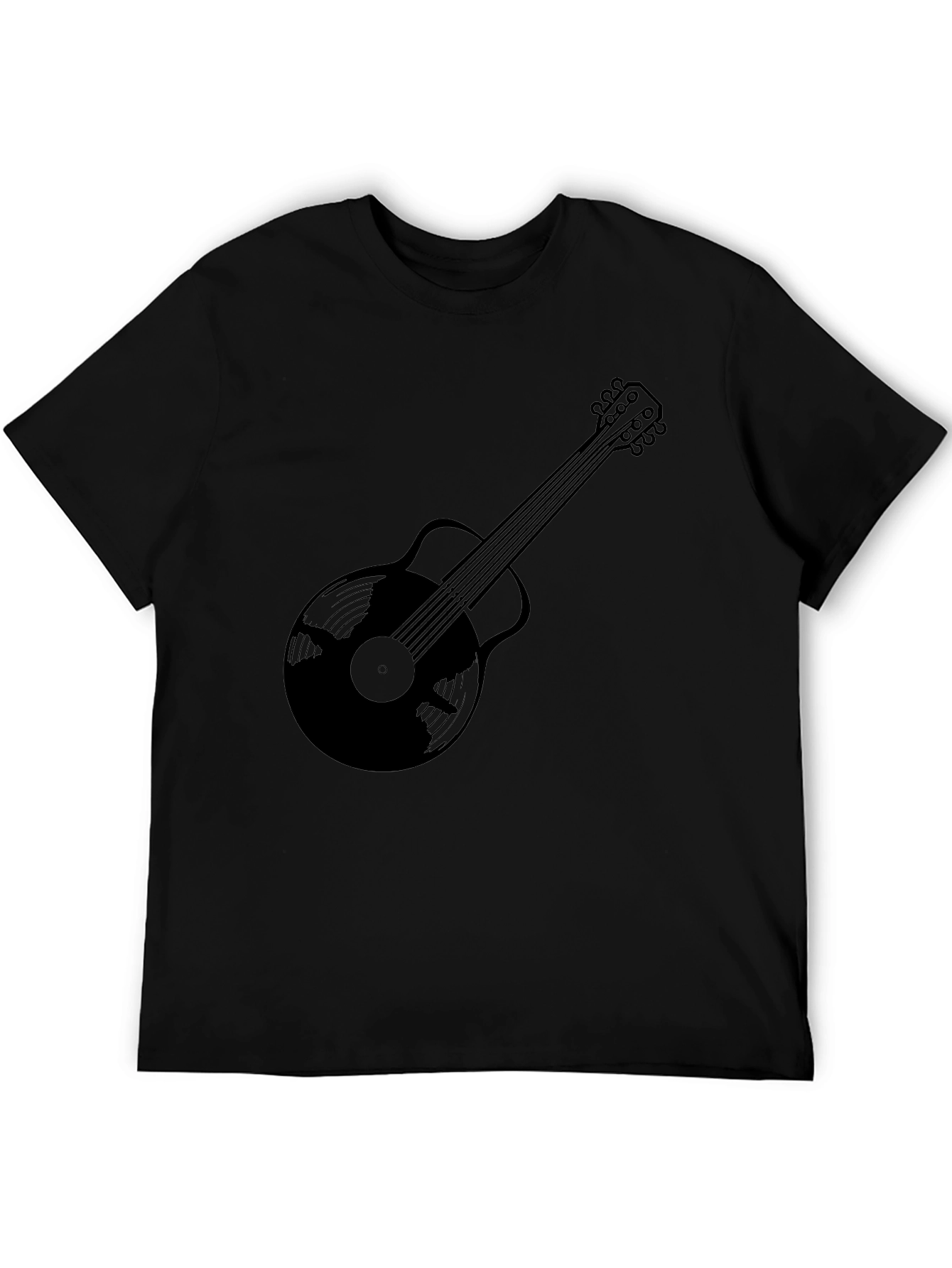 Black Guitar Vinyl Record Graphic Tee - Music Lover T-Shirt view 5