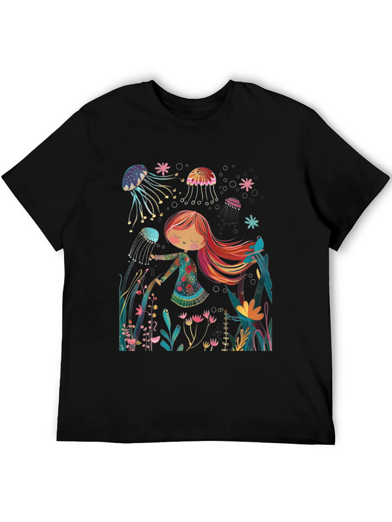 Black Whimsical Jellyfish T-Shirt - Unique Graphic Tee view 5
