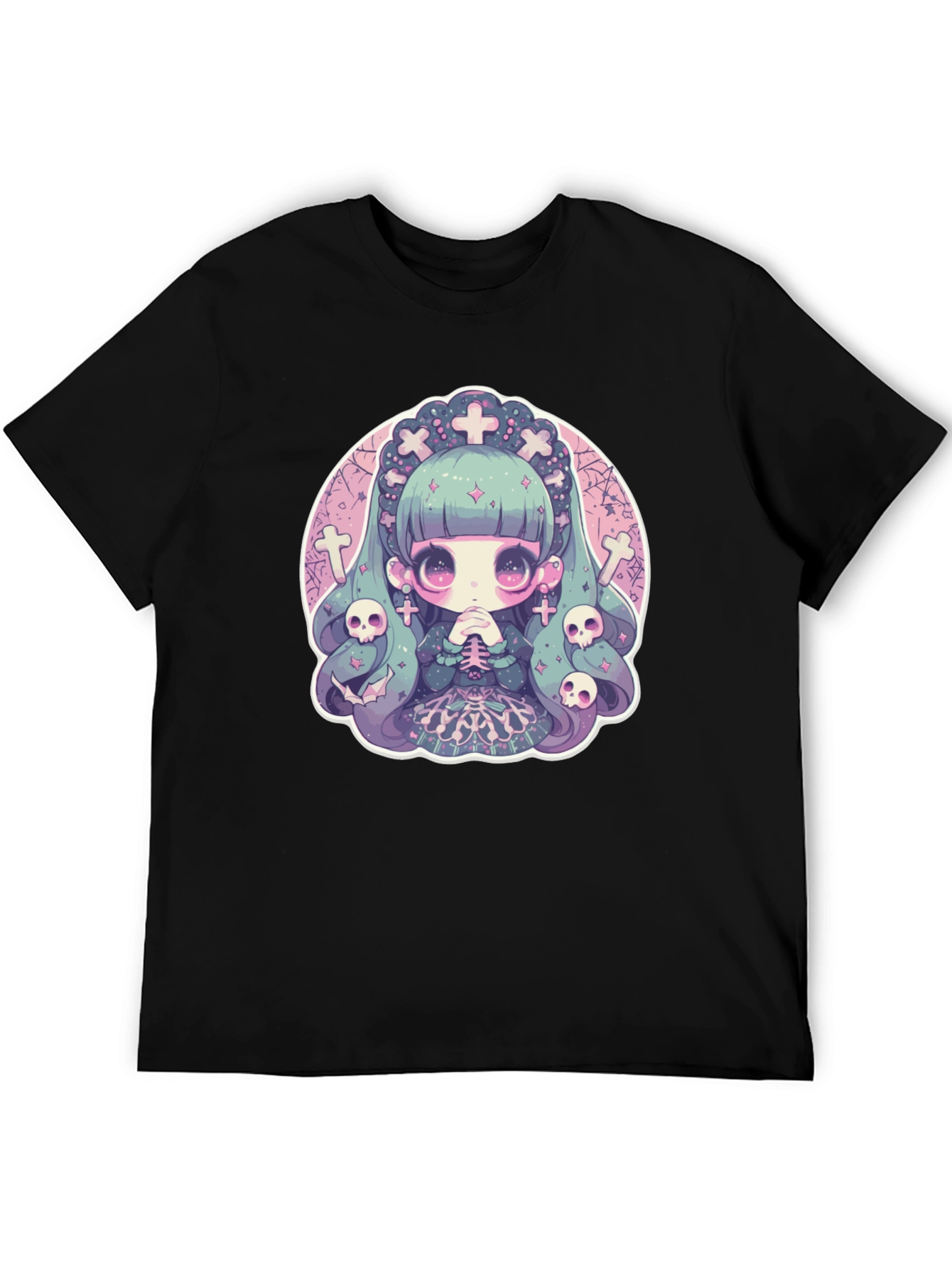Black Gothic Anime Girl T-Shirt view 5