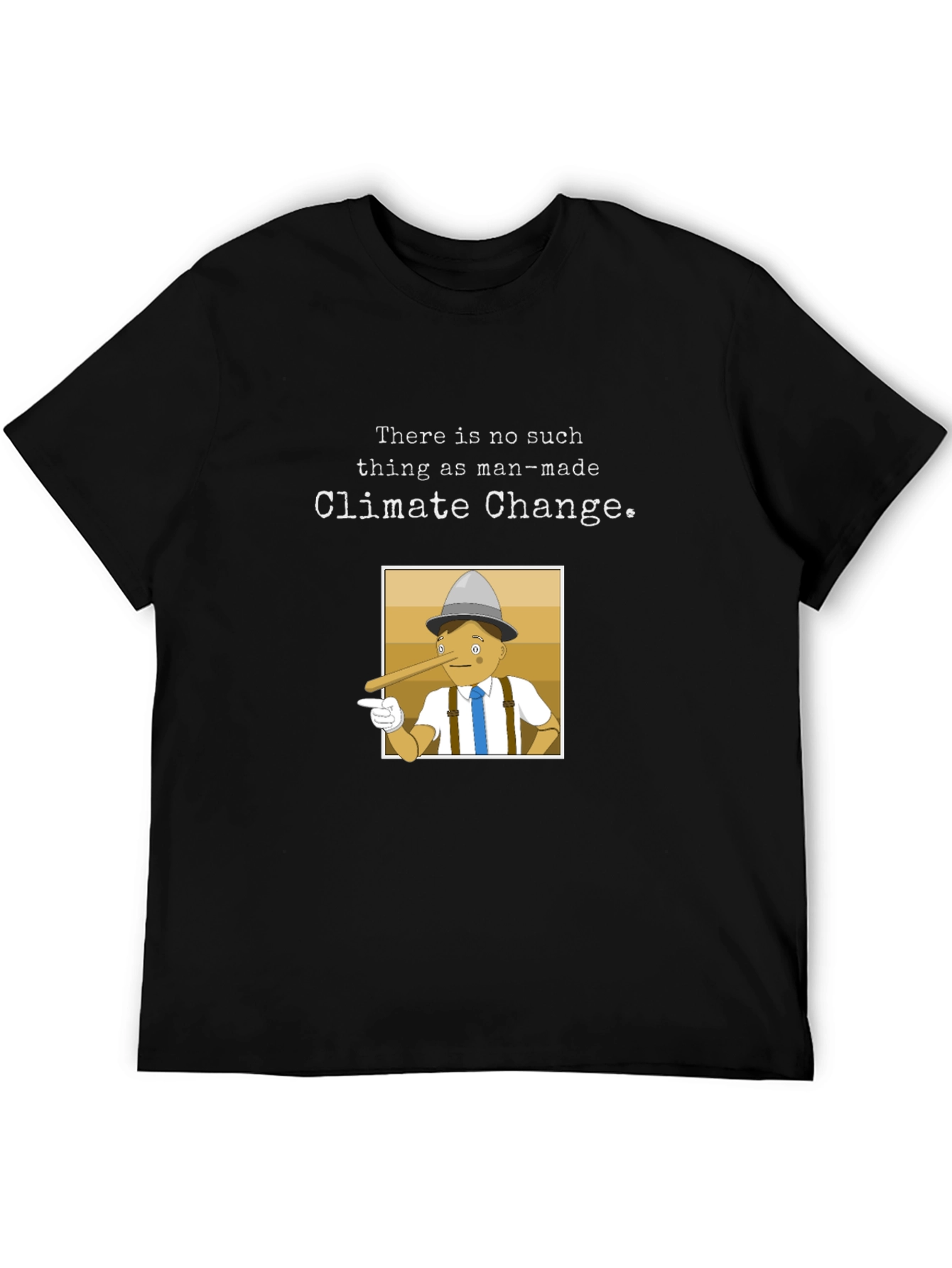 Black Climate Change Skeptic T-Shirt - Pinocchio Design view 5