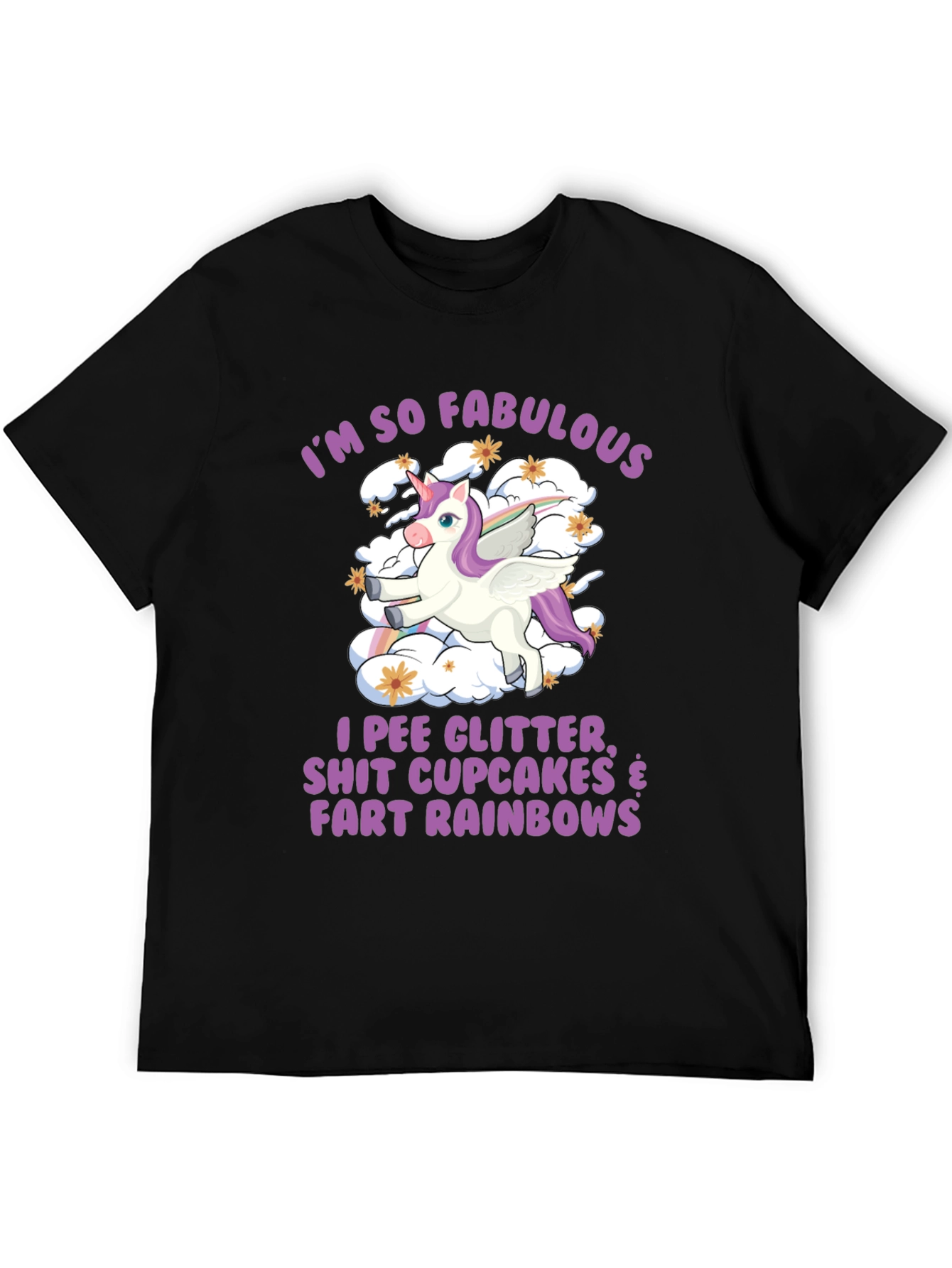Black Fabulous Unicorn T-Shirt - Glitter, Cupcakes, Rainbows view 5