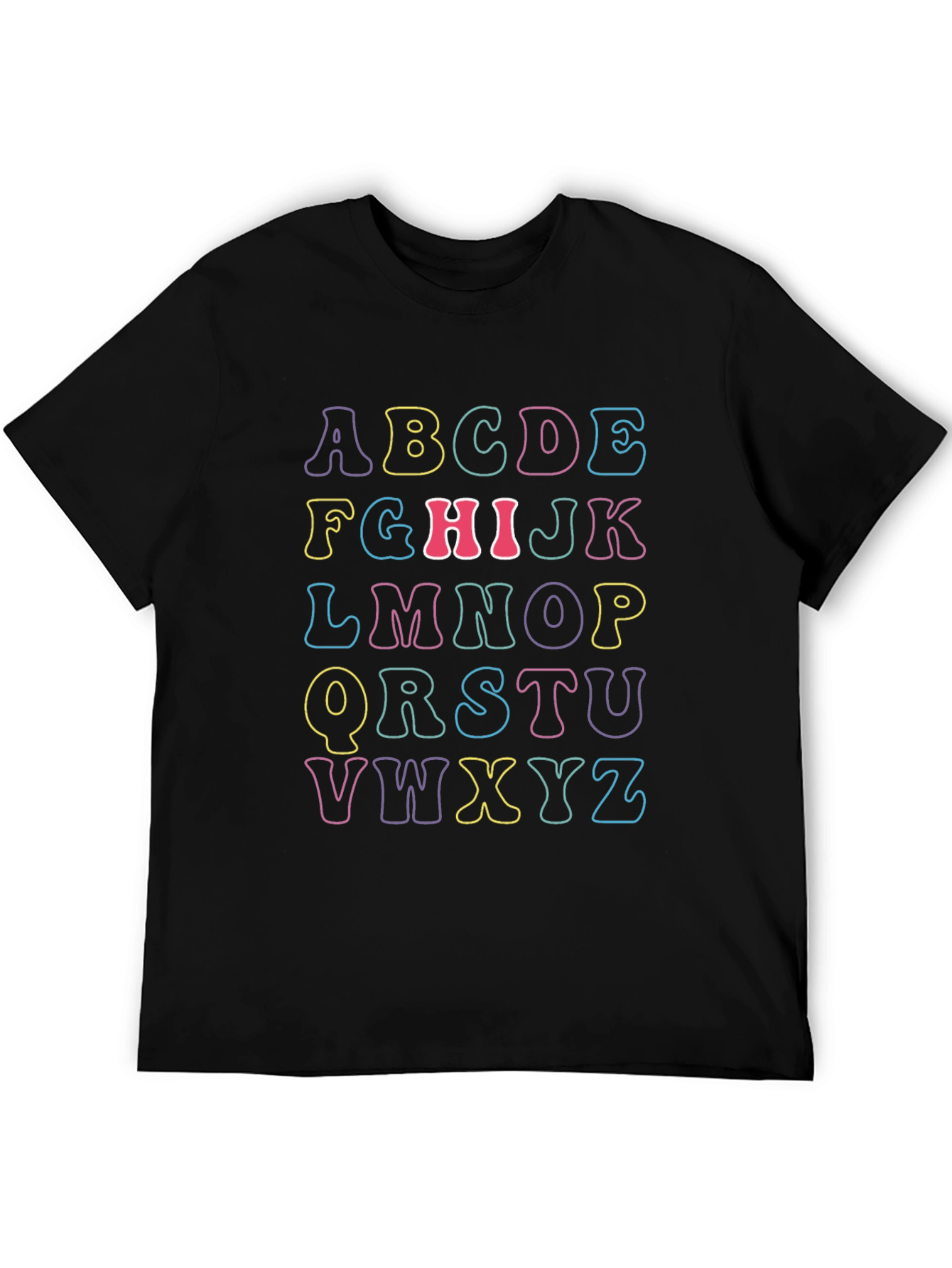 Black Alphabet T-Shirt - Colorful Retro Style view 5