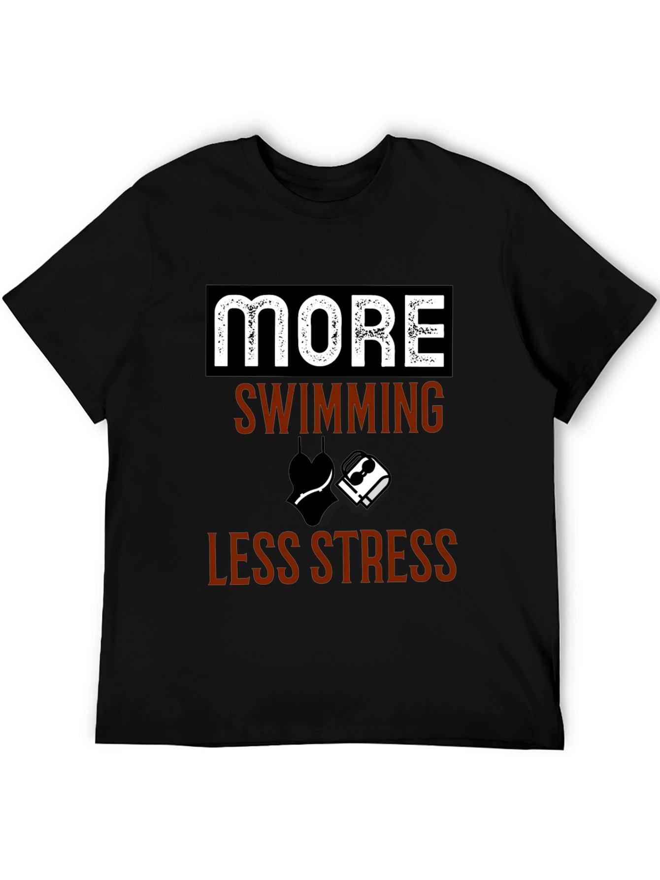 More Swimming Less Stress Black T-Shirt - 5