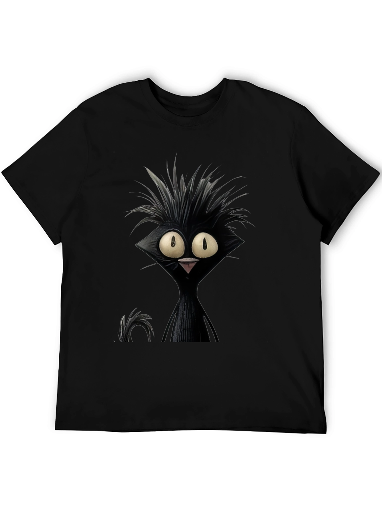 Black Crazy Cat Graphic Tee - Unisex Black T-Shirt view 5