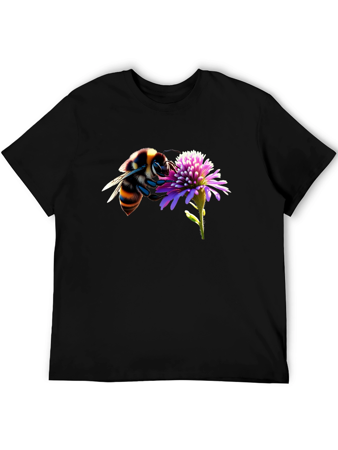 Black Bee on Flower Graphic Tee - Black Cotton T-Shirt view 5