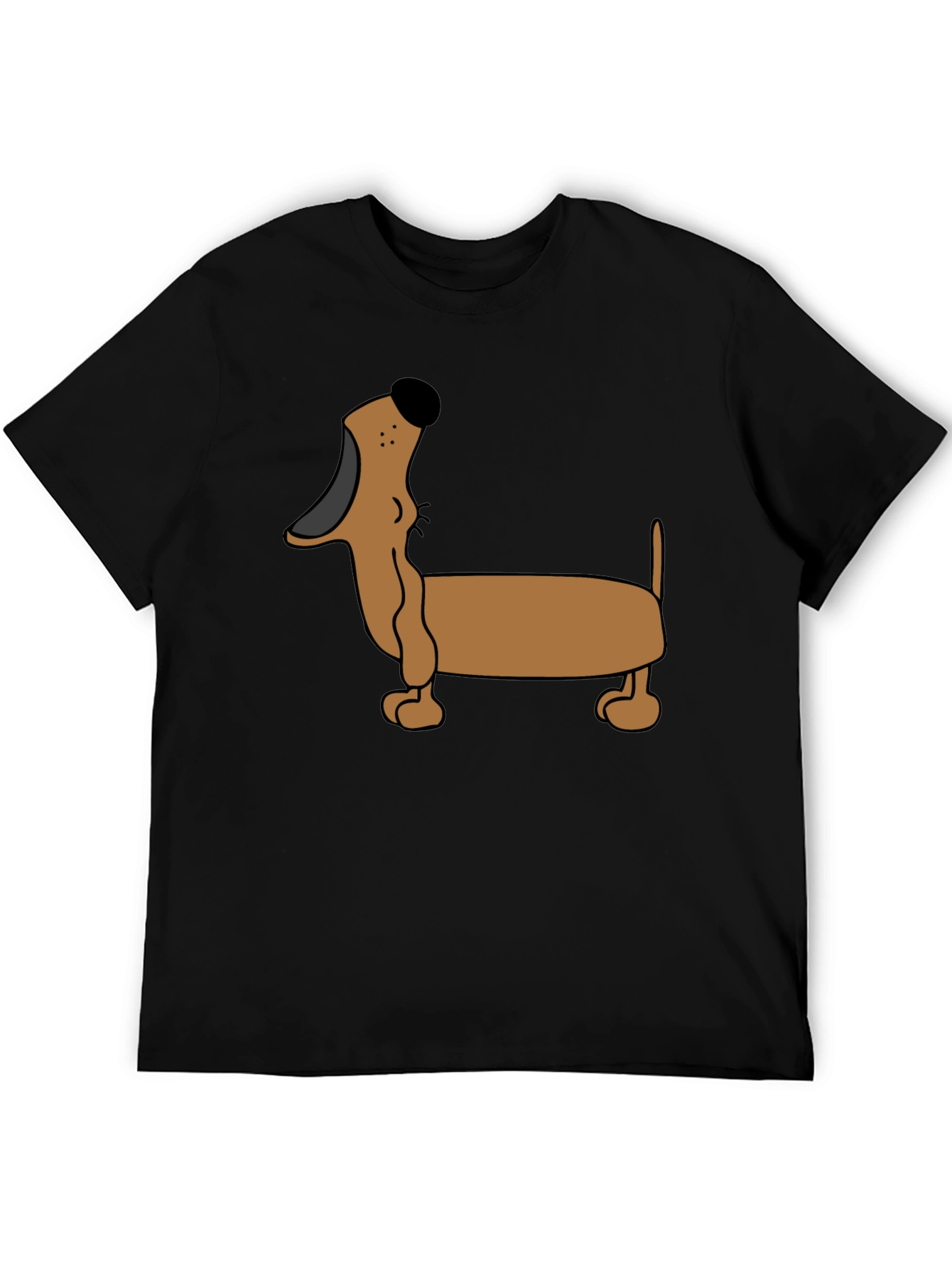 Black Cartoon Dachshund T-Shirt - Black view 5