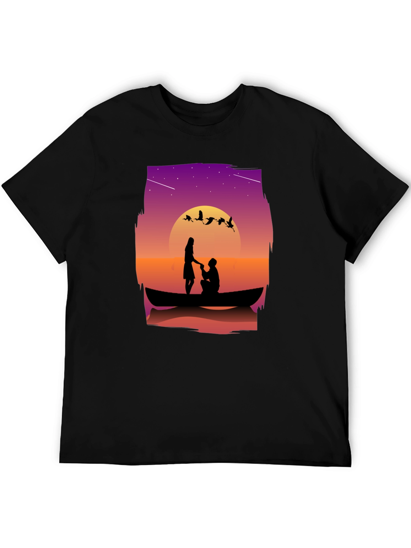Black Romantic Sunset Proposal Graphic T-Shirt view 5