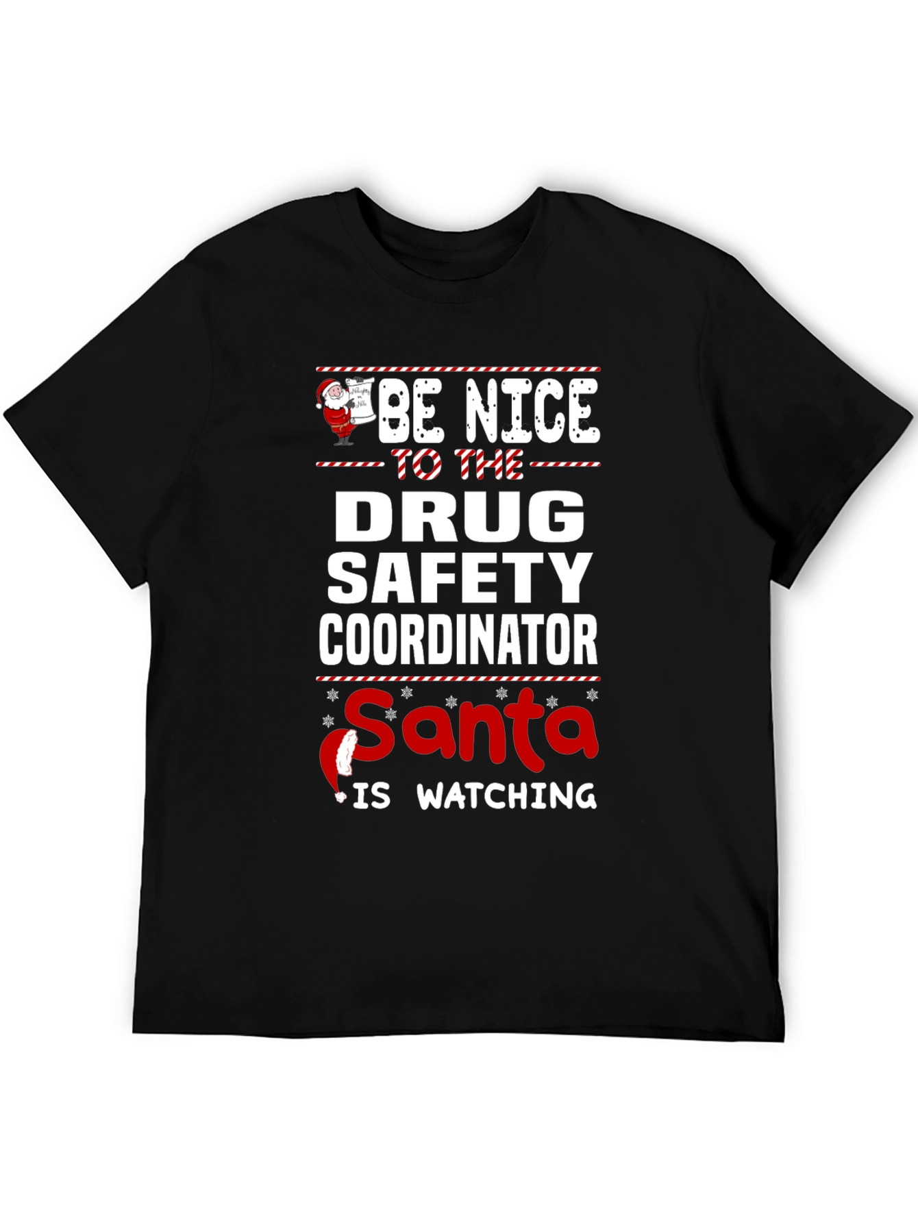 Black Drug Safety Coordinator Santa Watching T-Shirt view 5