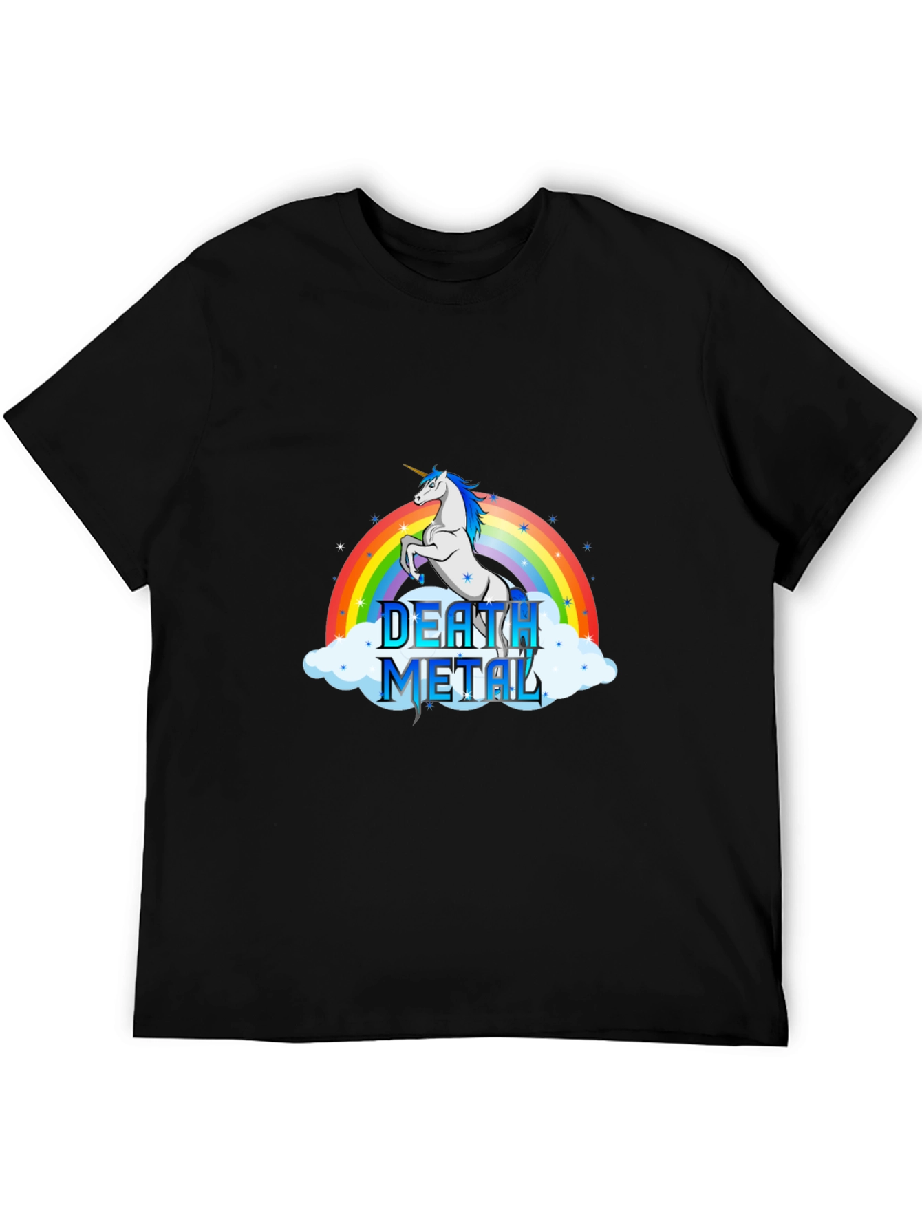 Black Death Metal Unicorn T-Shirt - Rainbow Design view 5