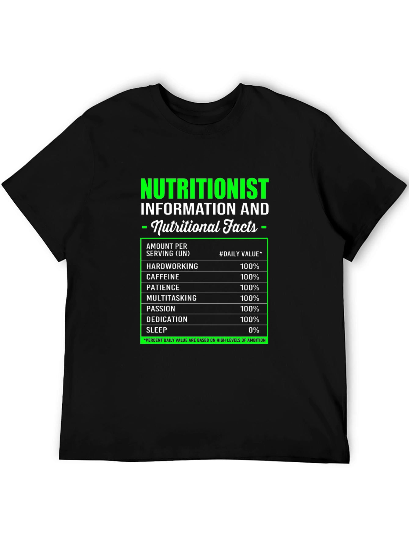Black Nutritionist Nutritional Facts Black T-Shirt view 5