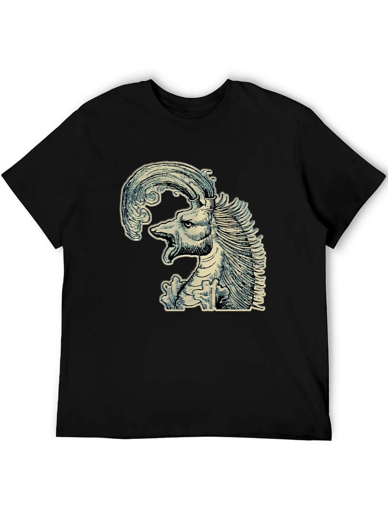 Black Mythical Creature Graphic Tee - Unique Black T-Shirt view 5