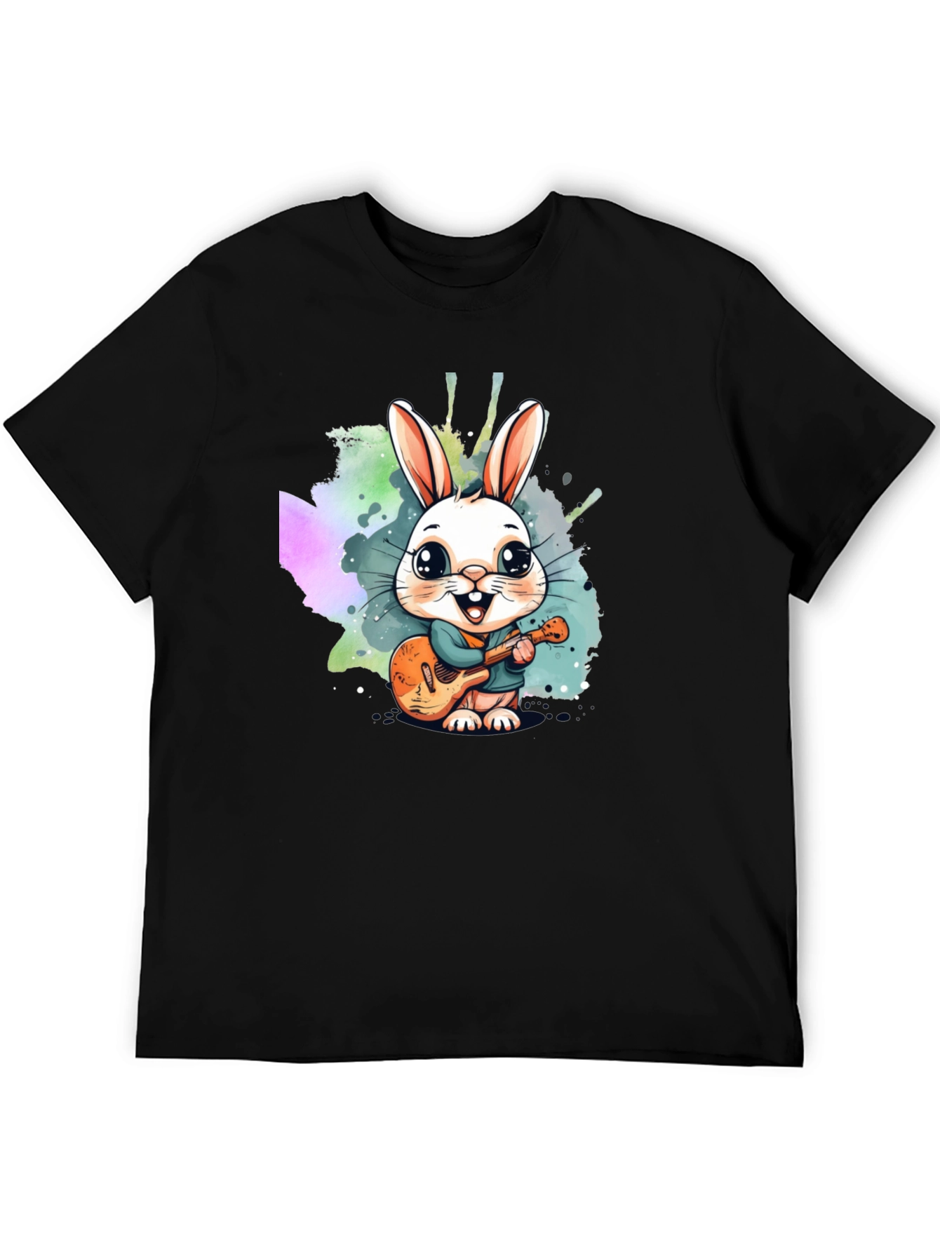 Black Cute Bunny Guitarist Black T-Shirt view 5