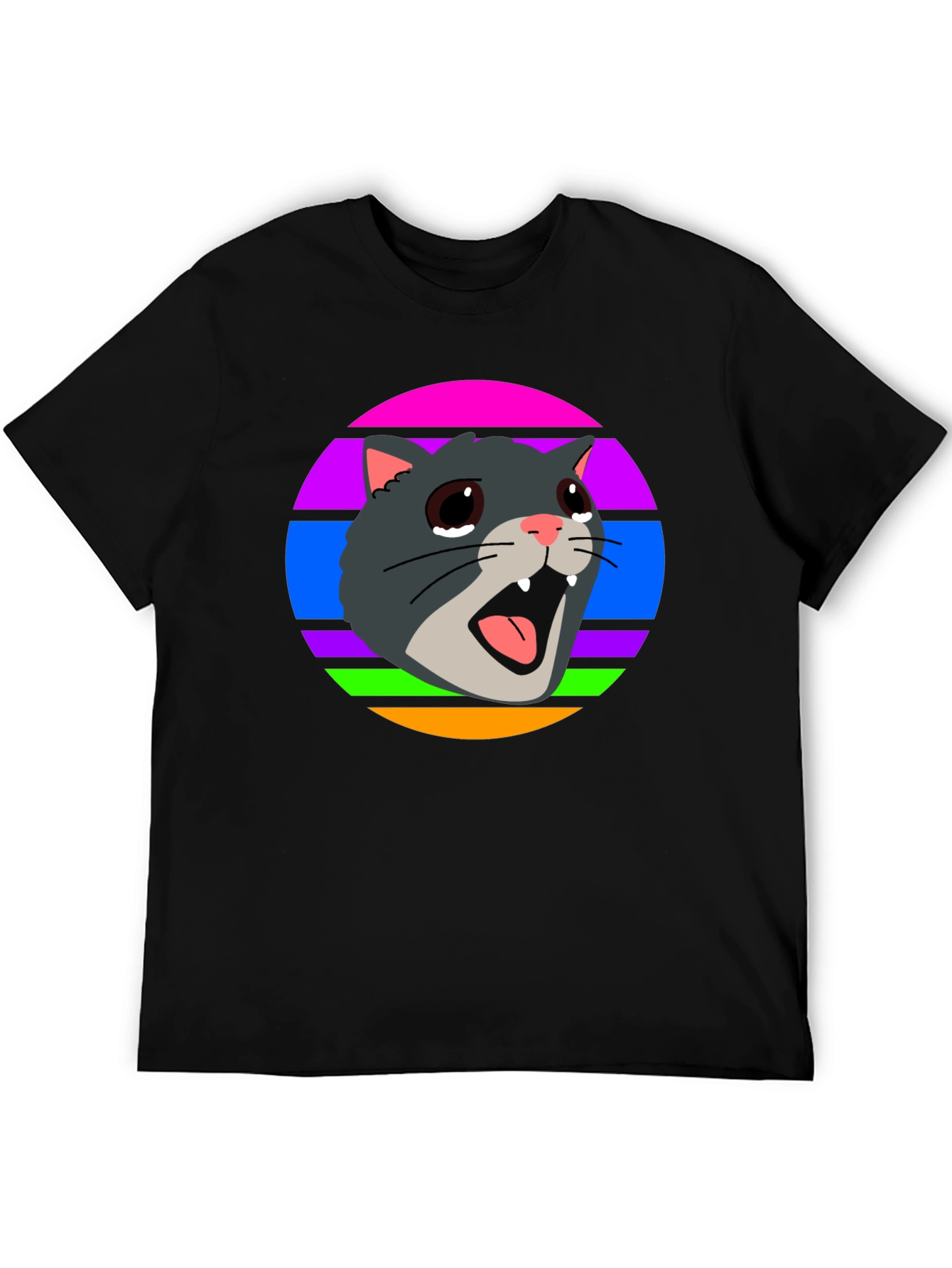 Black Crying Cat Retro T-Shirt, Funny Graphic Tee view 5