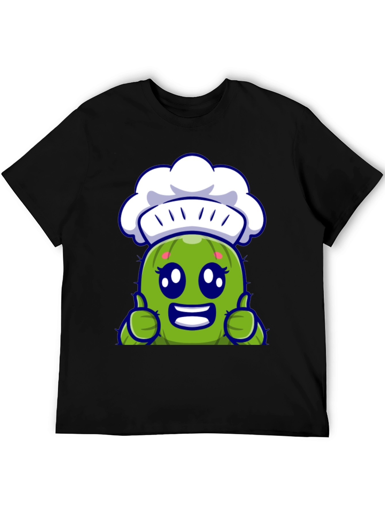 Black Cute Chef Cactus Cartoon Graphic Tee view 5