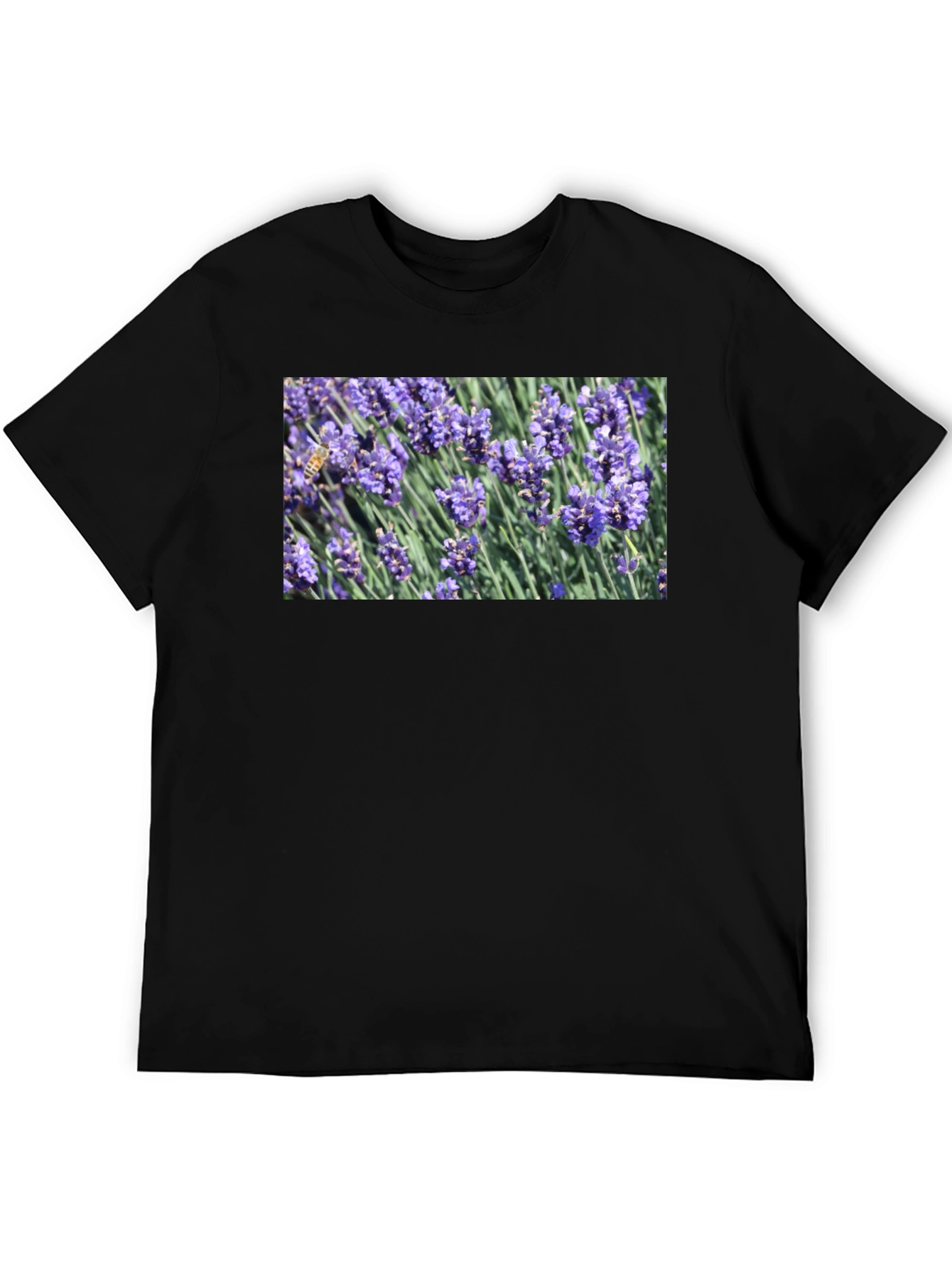 Black Floral Print T-Shirt: Bee on Lavender view 5