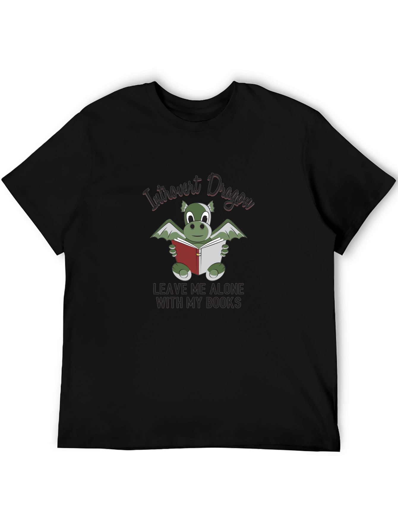 Black Introvert Dragon T-Shirt - Leave Me Alone With My Books view 5