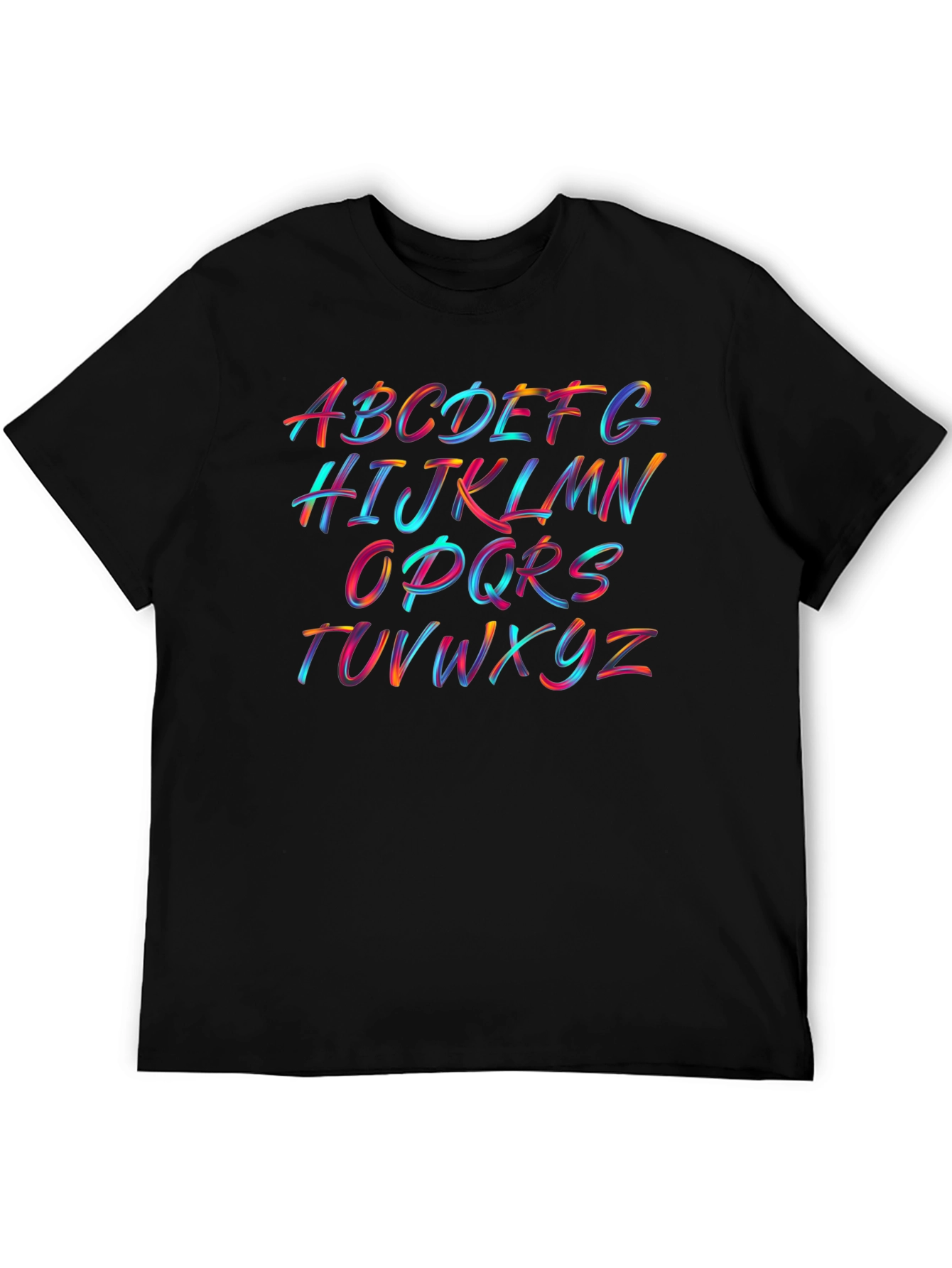 Black Colorful Alphabet Brushstroke T-Shirt view 5