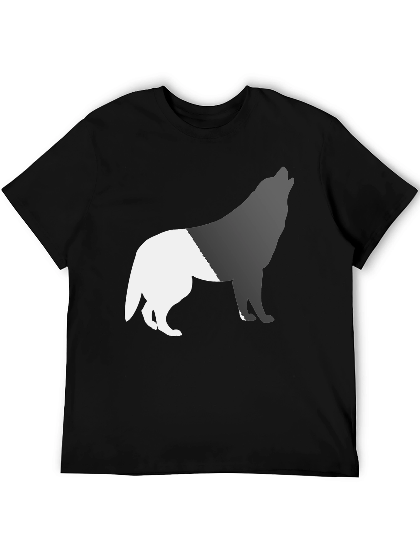 Black Two-Tone Wolf Graphic Tee - Black Cotton Blend view 5