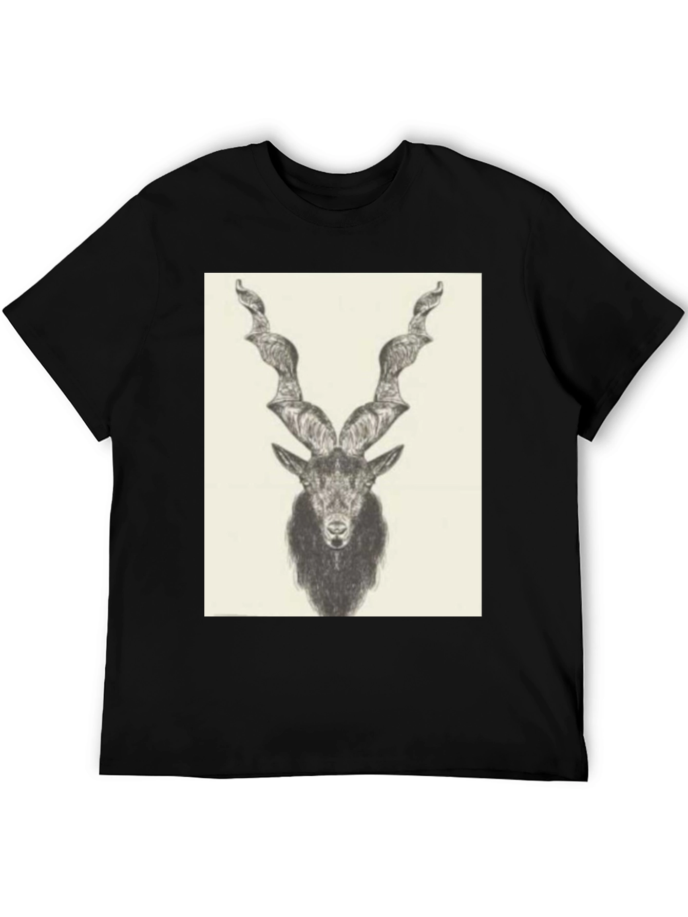 Black Black T-Shirt with Ibex Drawing view 5