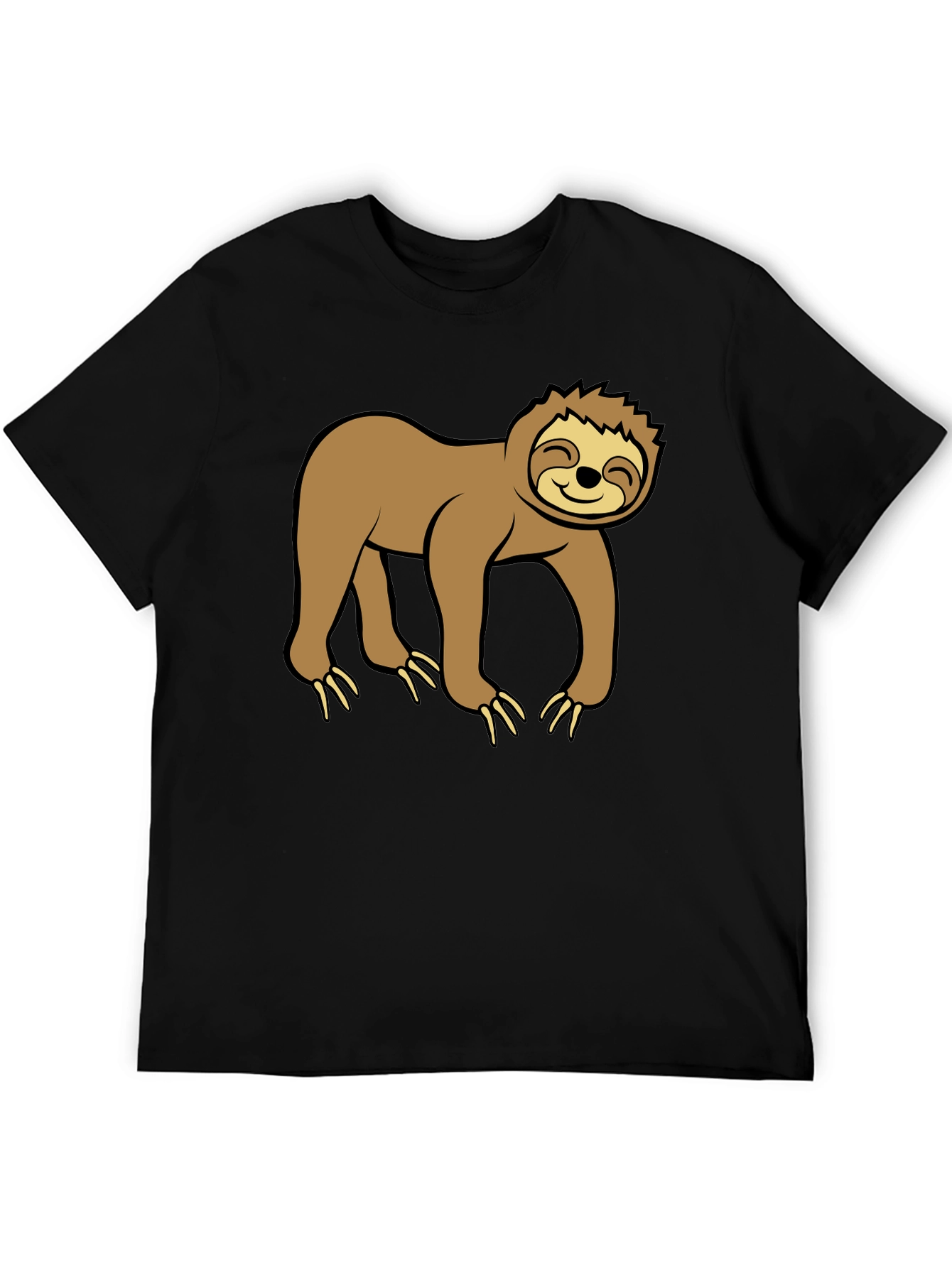 Black Cute Sloth Graphic Black T-Shirt view 5