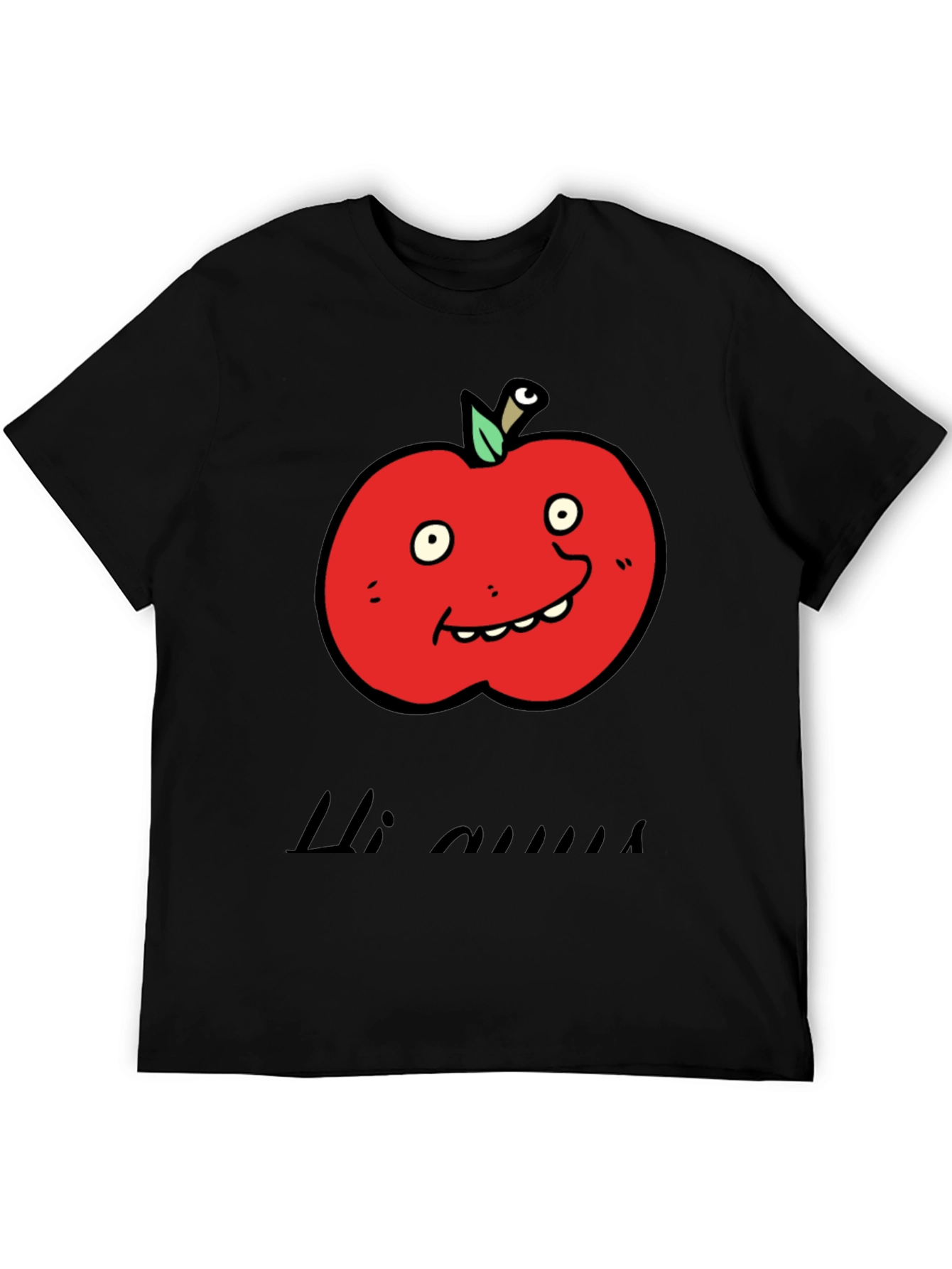Black Cartoon Apple Graphic Tee - Funny Fruit T-Shirt view 5