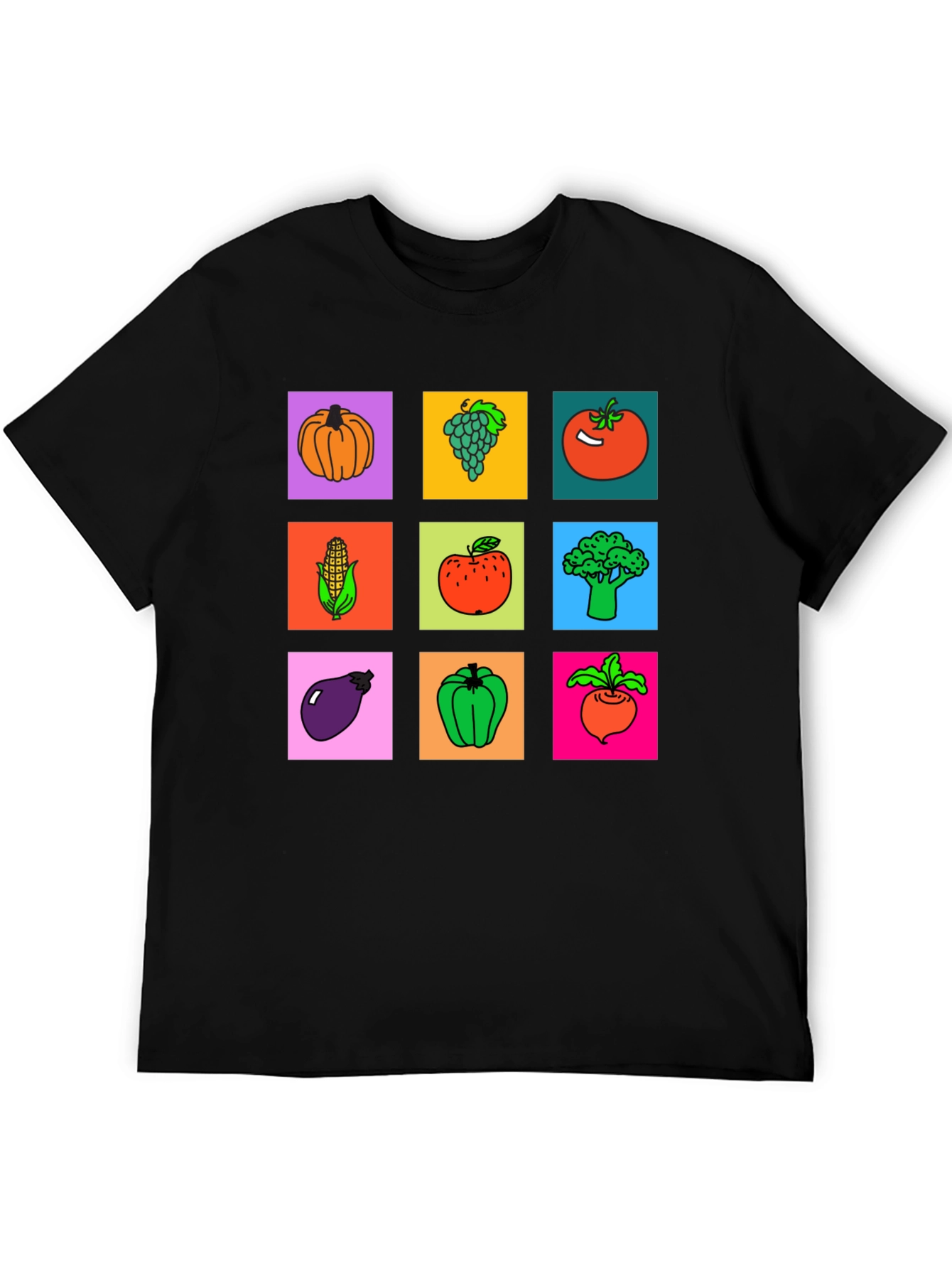 Black Vibrant Vegetable & Fruit Graphic Print T-Shirt view 5