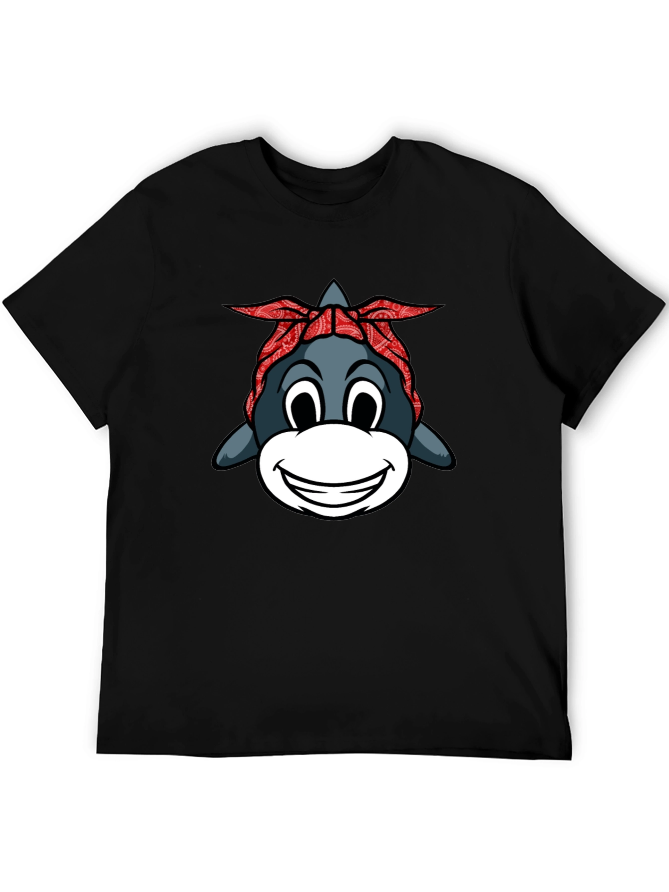 Black Funny Shark with Bandana Graphic T-Shirt view 5